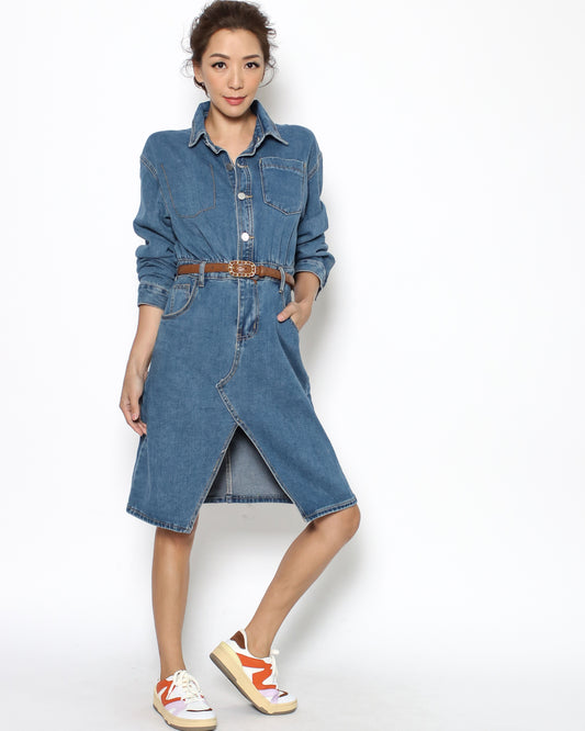 denim split front dress *pre-order*