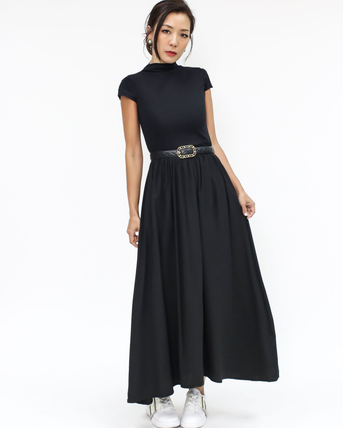 black jersey high neck & slinky flare dress *pre-order*