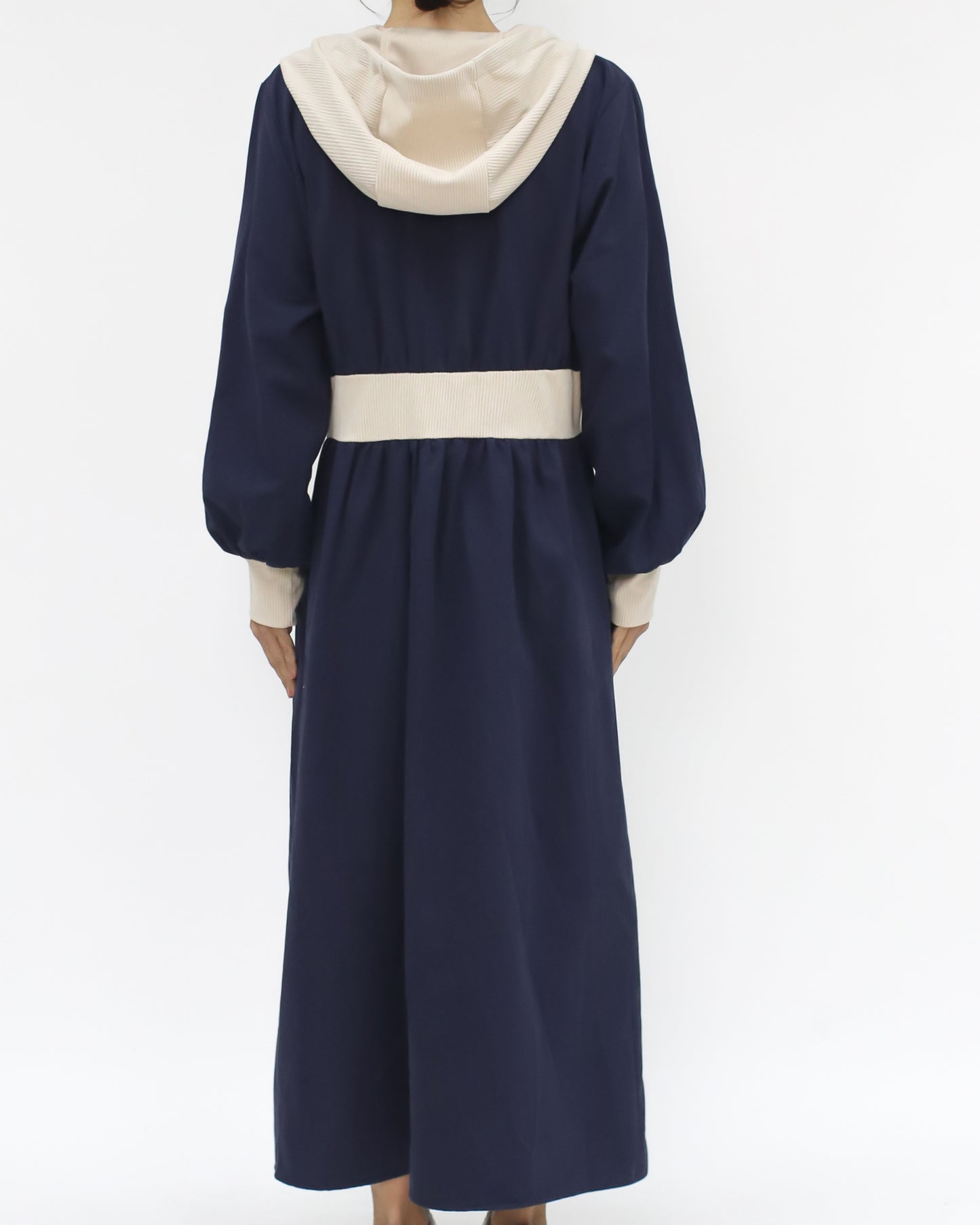 navy & beige cord hoodie dress *pre-order*