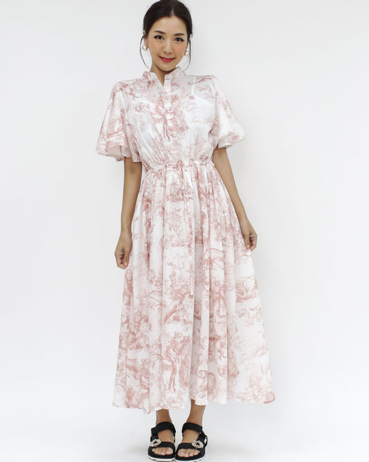 pink & ivory chiffon flare midi dress *pre-order*