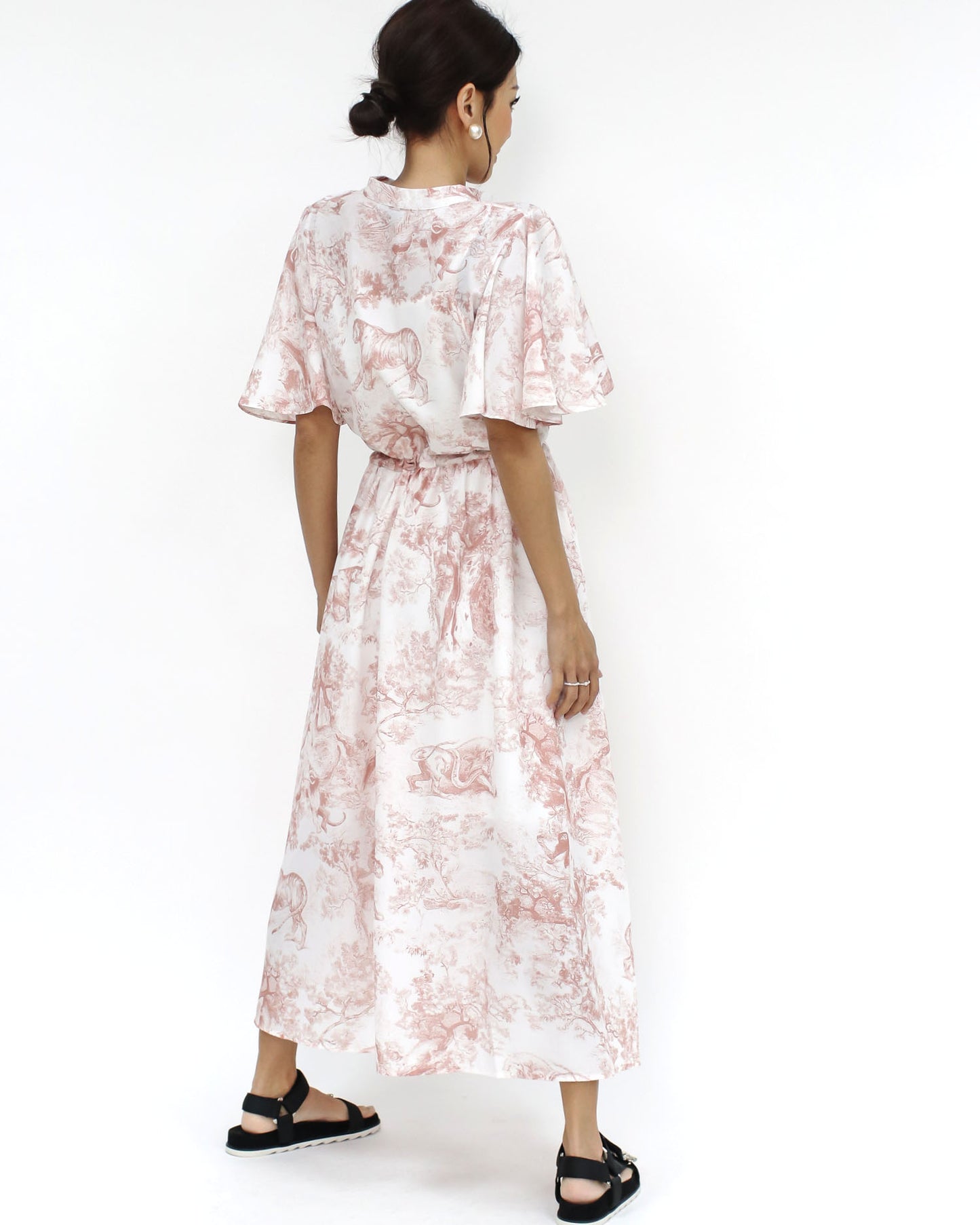 pink & ivory chiffon flare midi dress *pre-order*