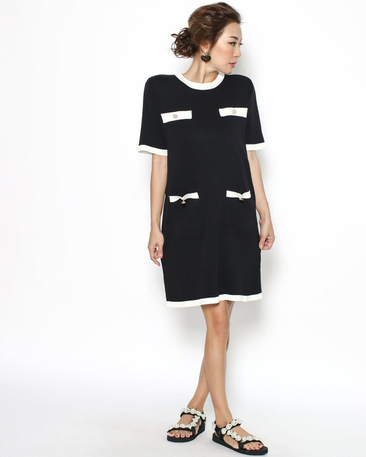 black & ivory trim pockets dress *pre-order*