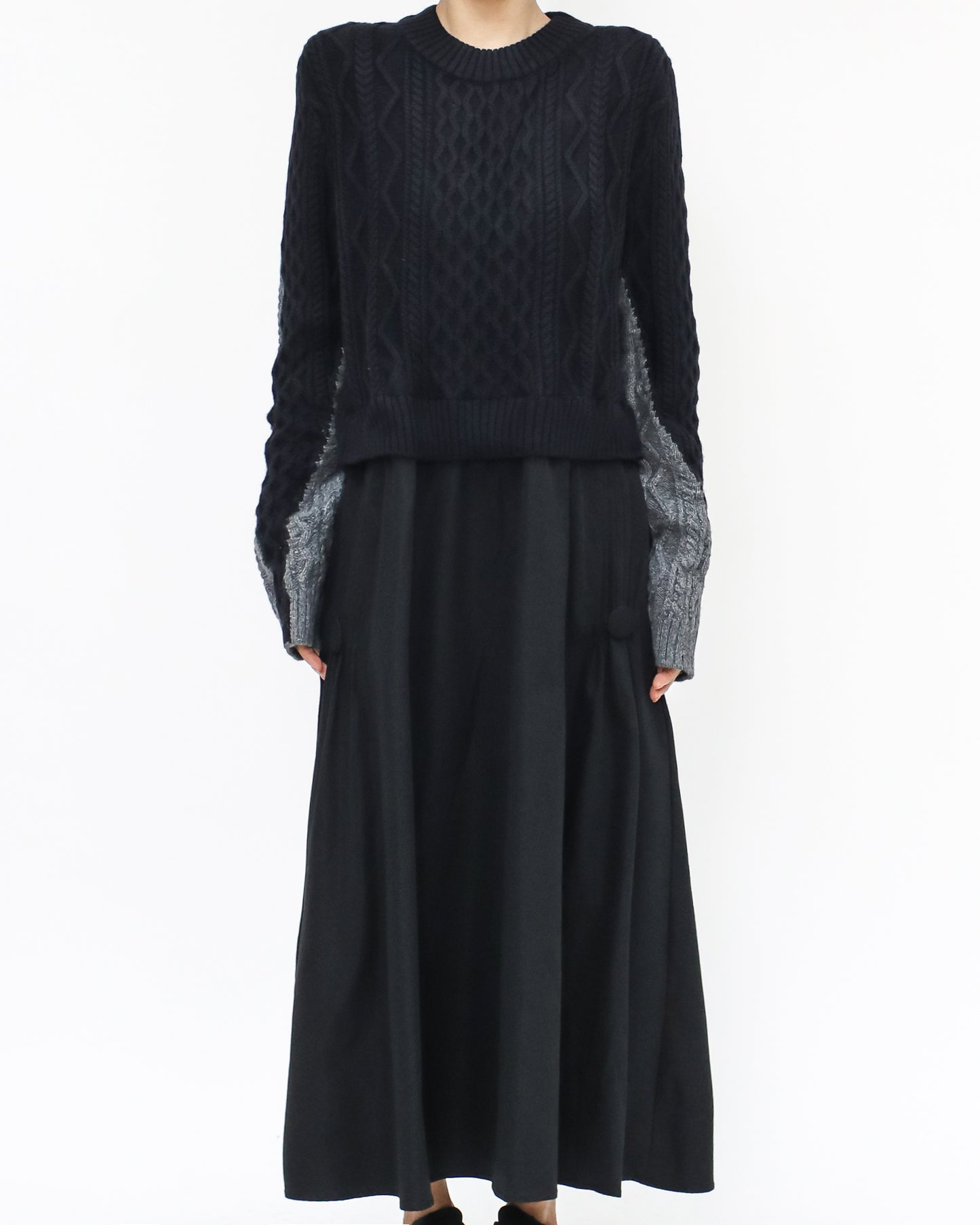 black & grey knitted w/ shirt flare dress