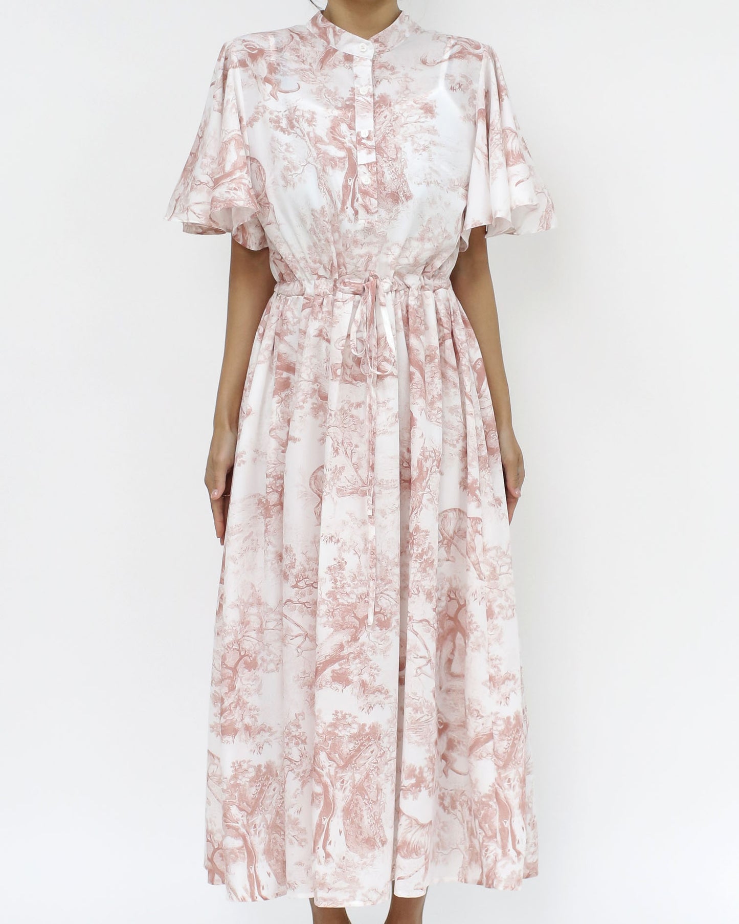 pink & ivory chiffon flare midi dress *pre-order*