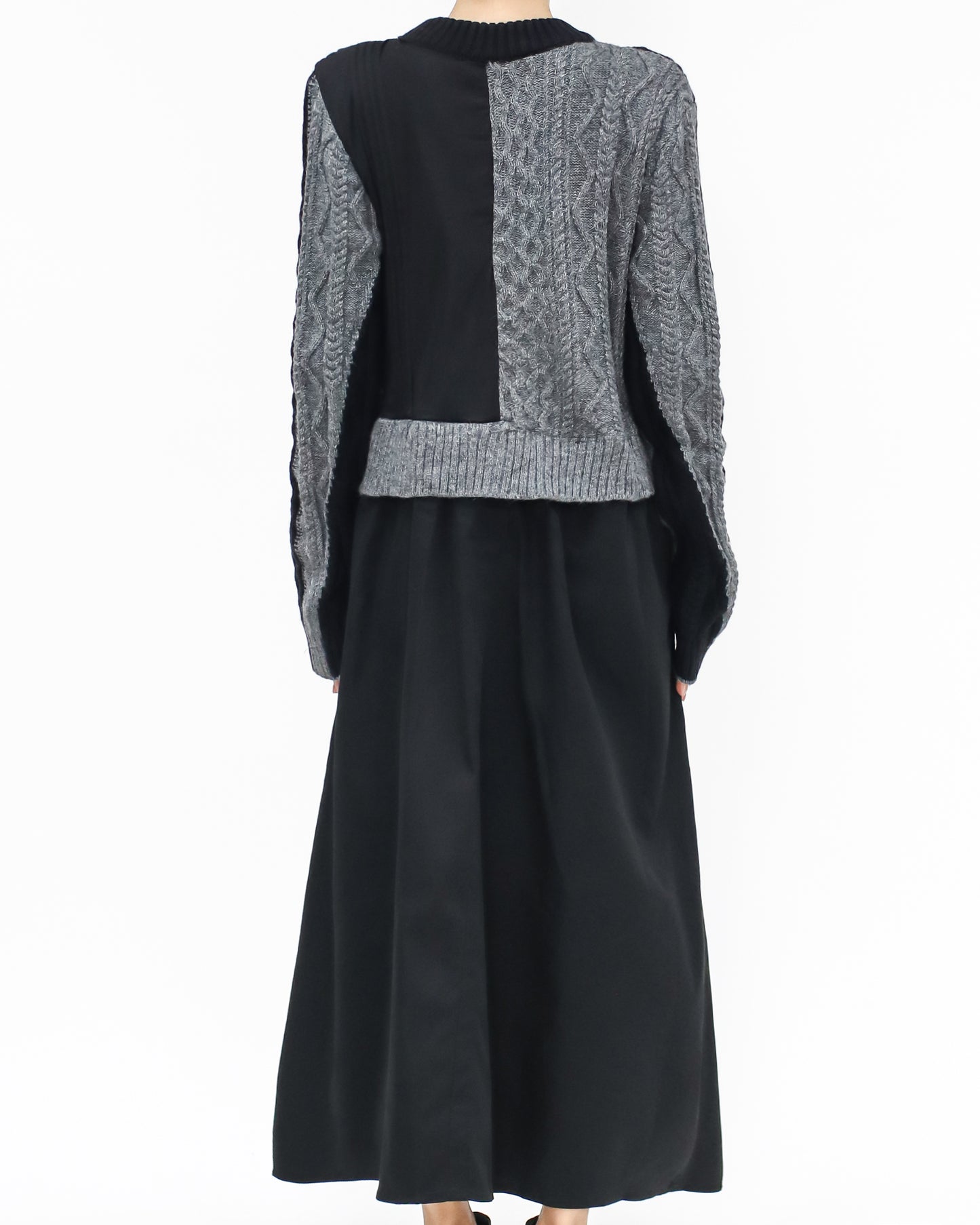 black & grey knitted w/ shirt flare dress