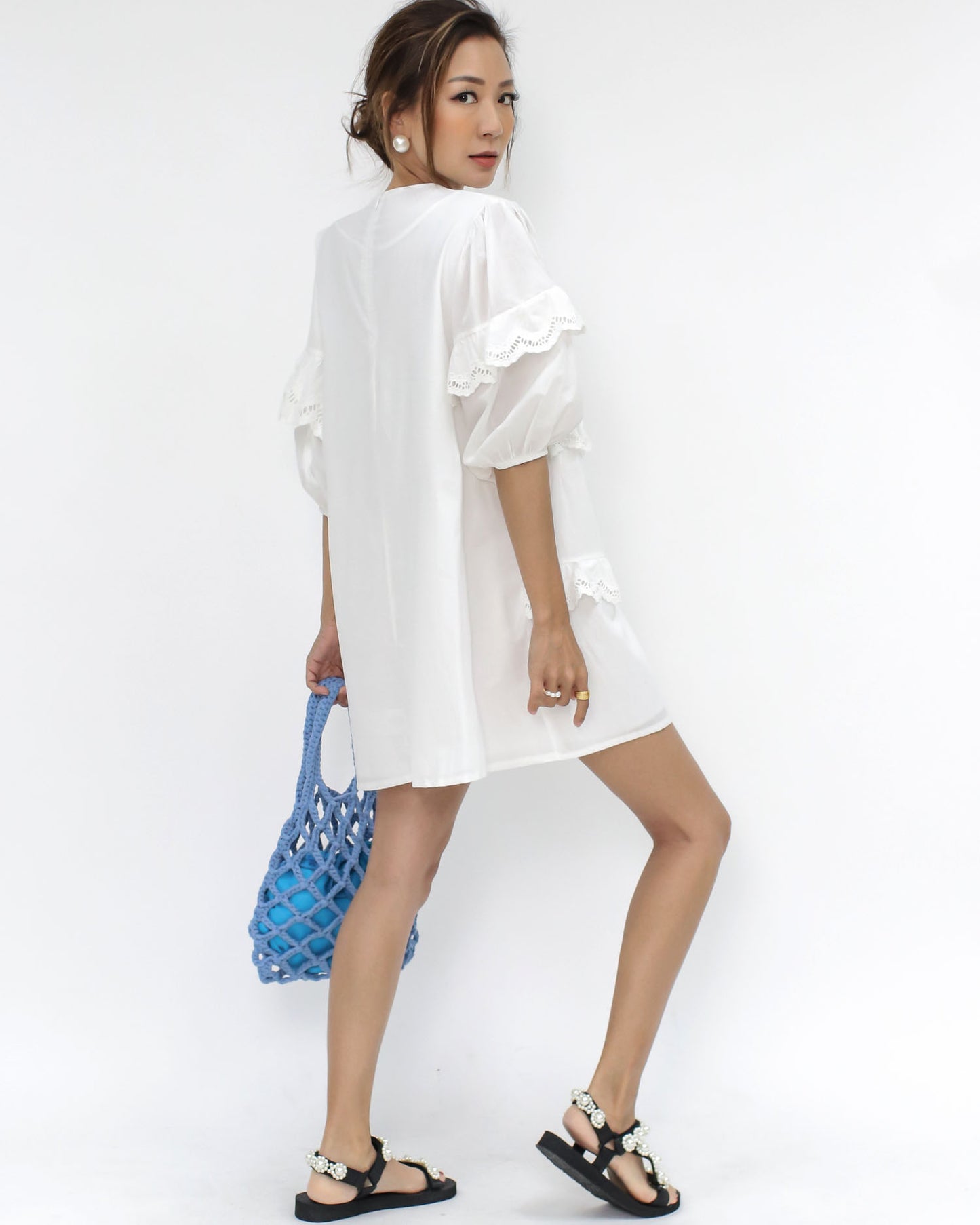 ivory crochet tiers shirt dress *pre-order*