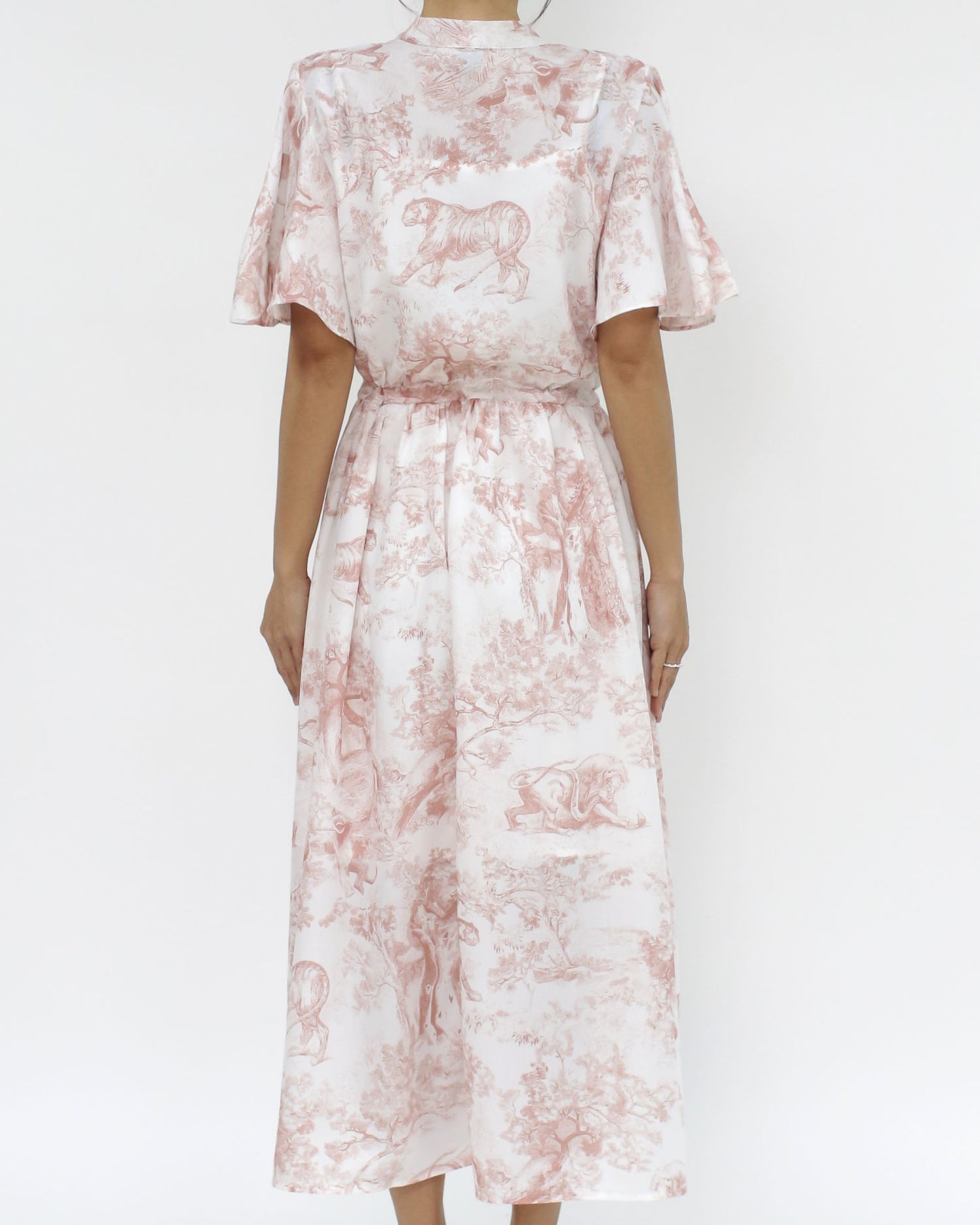 pink & ivory chiffon flare midi dress *pre-order*