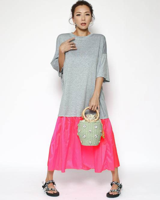 grey tee & neon pink longline dress *pre-order*