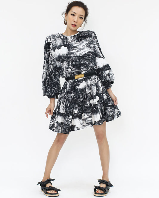 black printed chiffon dress *pre-order*