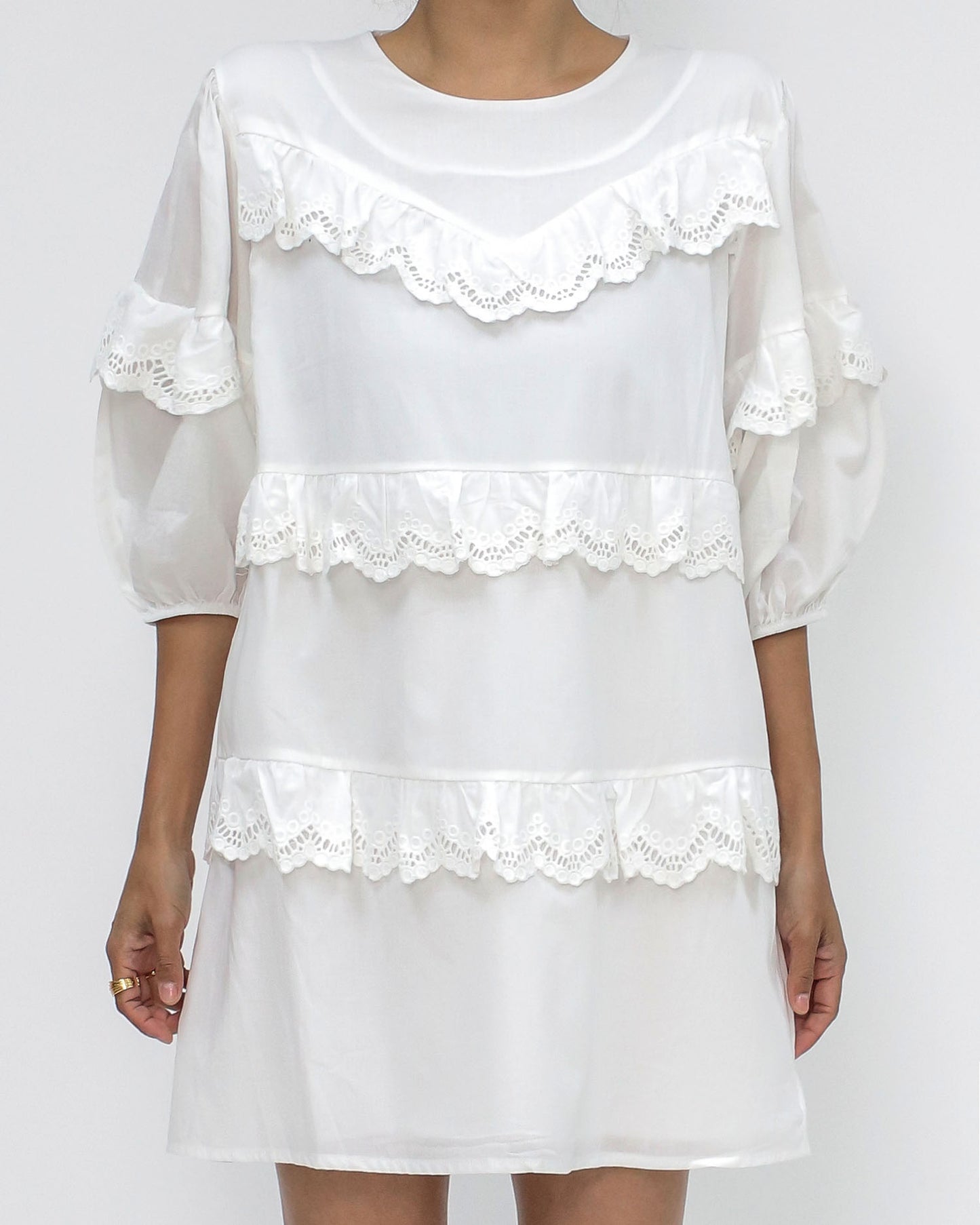 ivory crochet tiers shirt dress *pre-order*