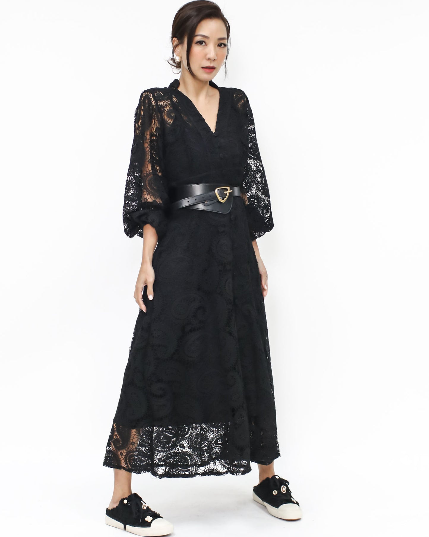 black crochet lace longline dress with rope belt *pre-order*