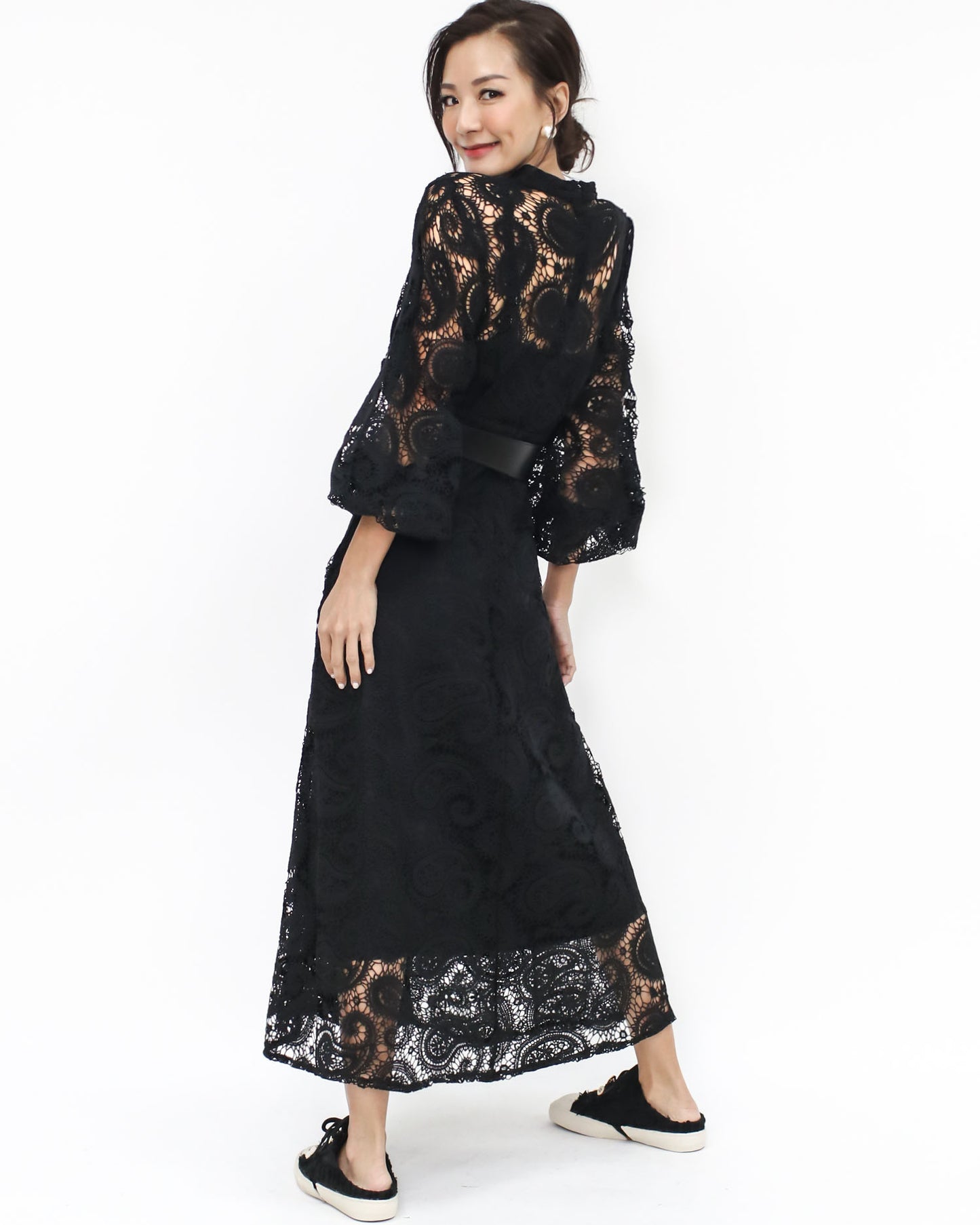 black crochet lace longline dress with rope belt *pre-order*