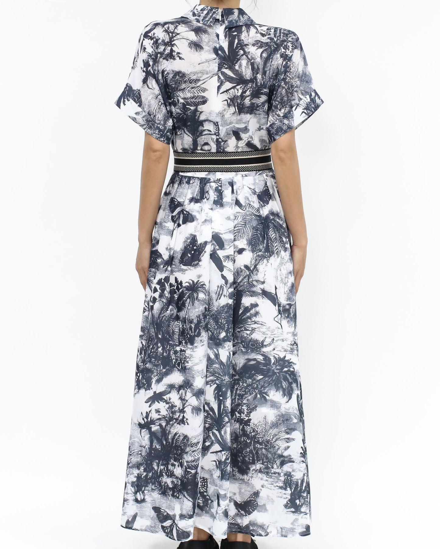 navy printed chiffon longline dress w/ belt *pre-order*