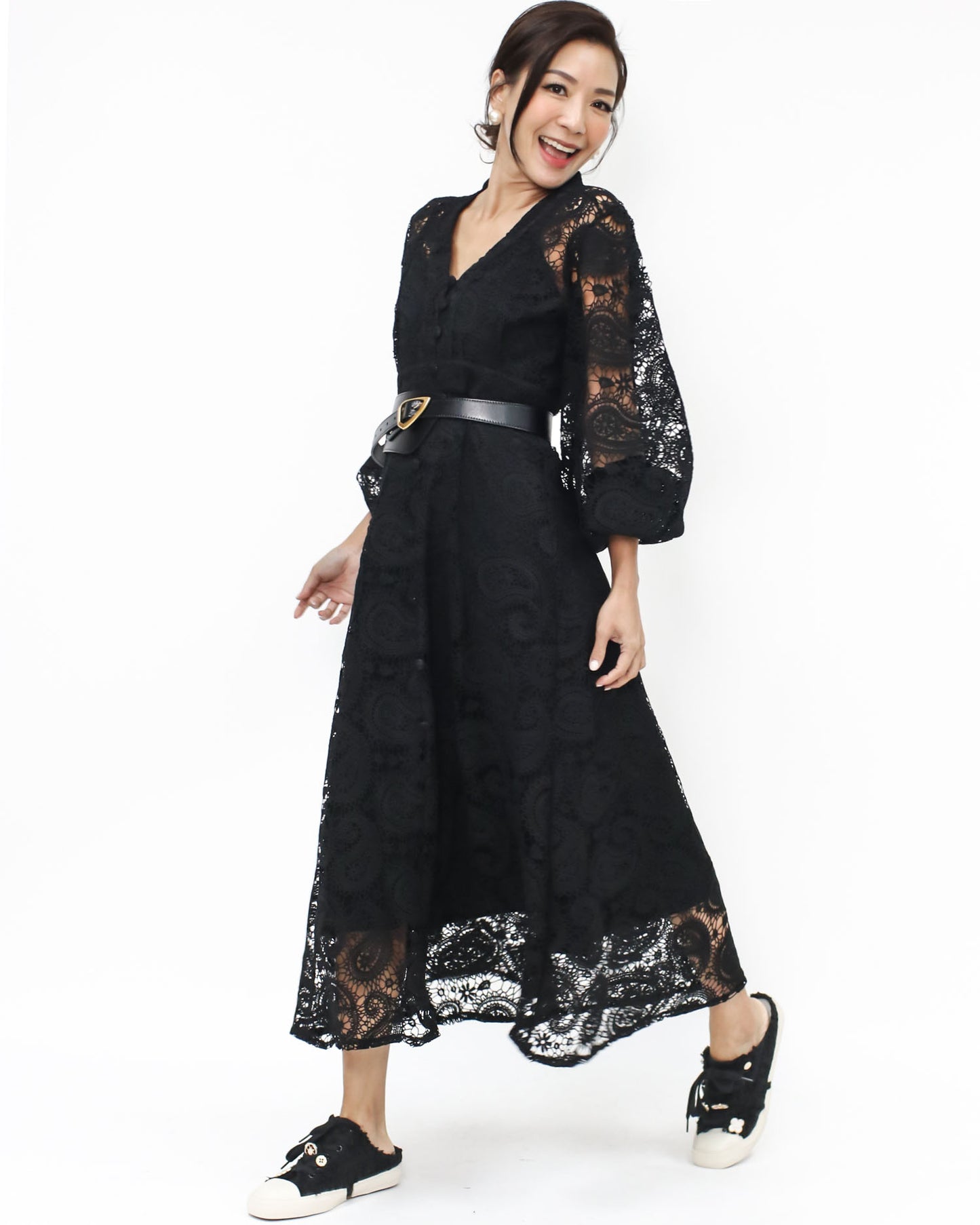 black crochet lace longline dress with rope belt *pre-order*