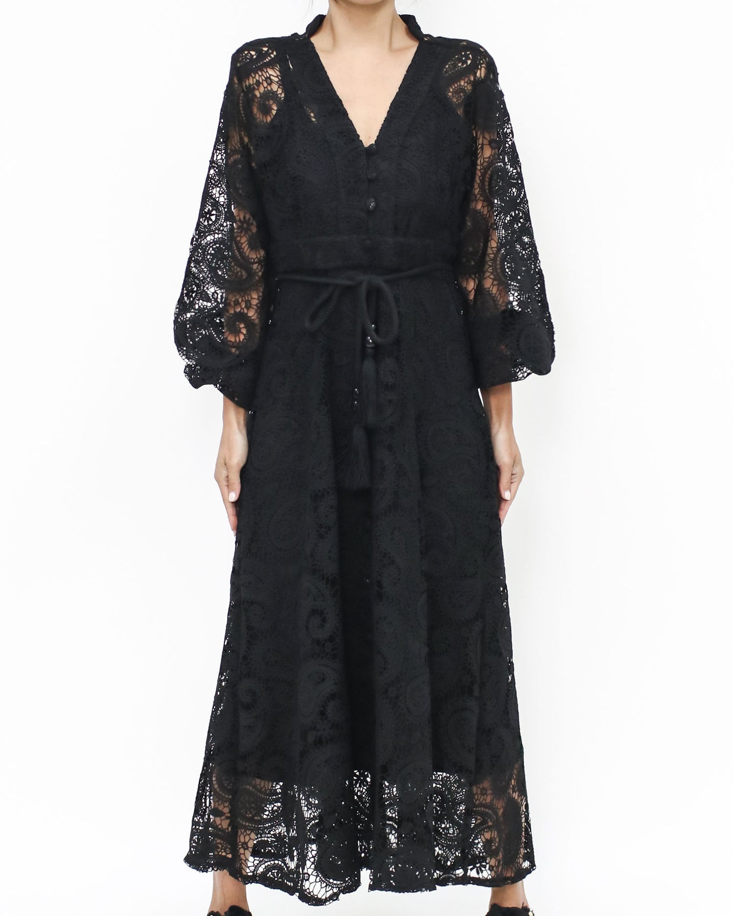 black crochet lace longline dress with rope belt *pre-order*