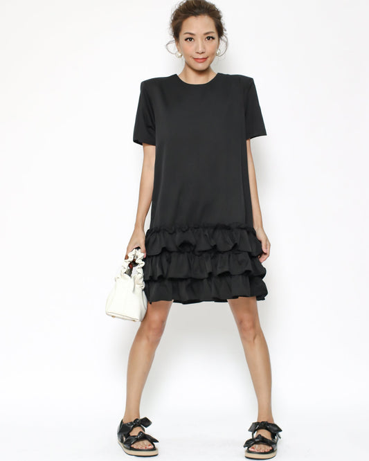 black ruffles hem crepe dress *pre-order*