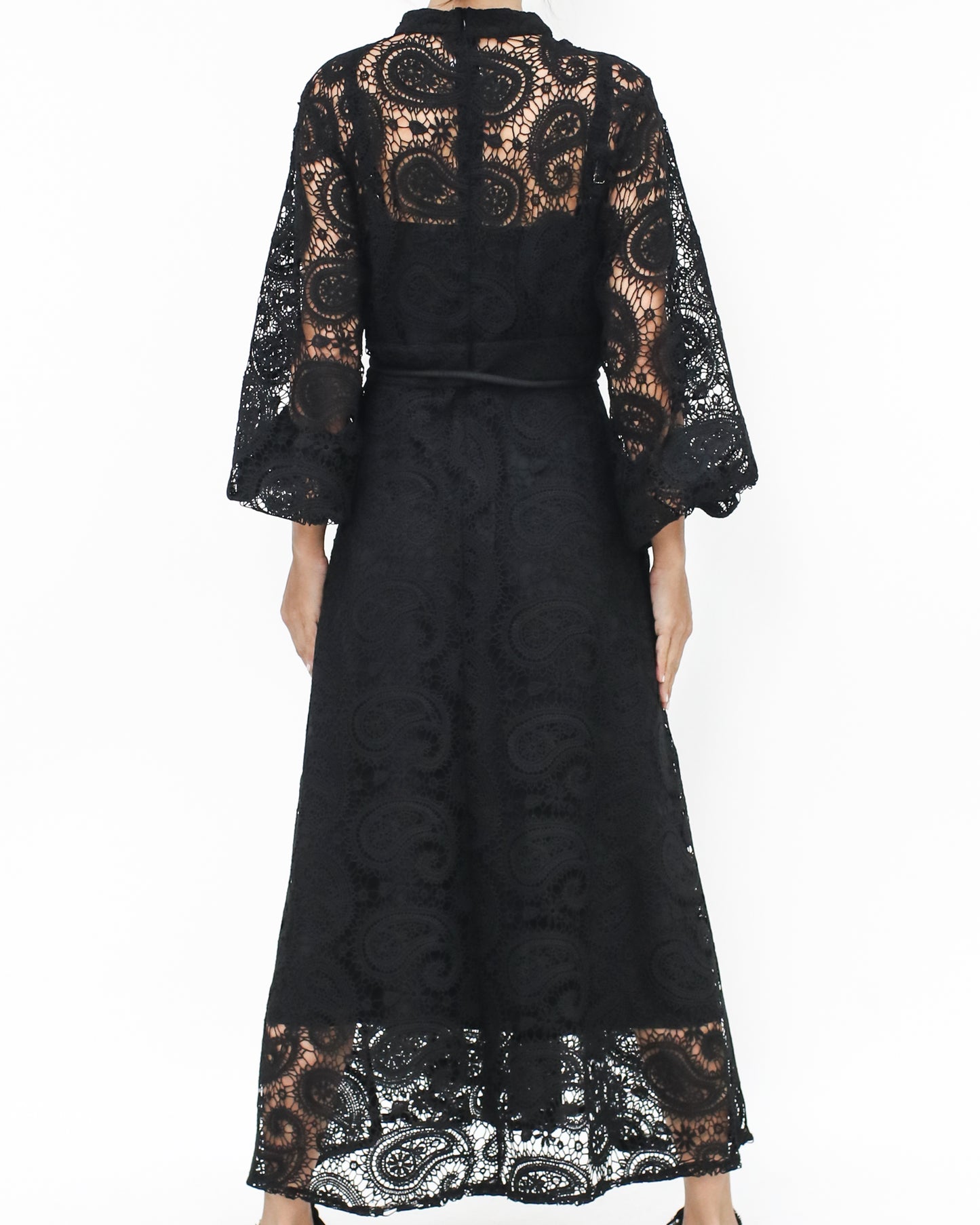 black crochet lace longline dress with rope belt *pre-order*