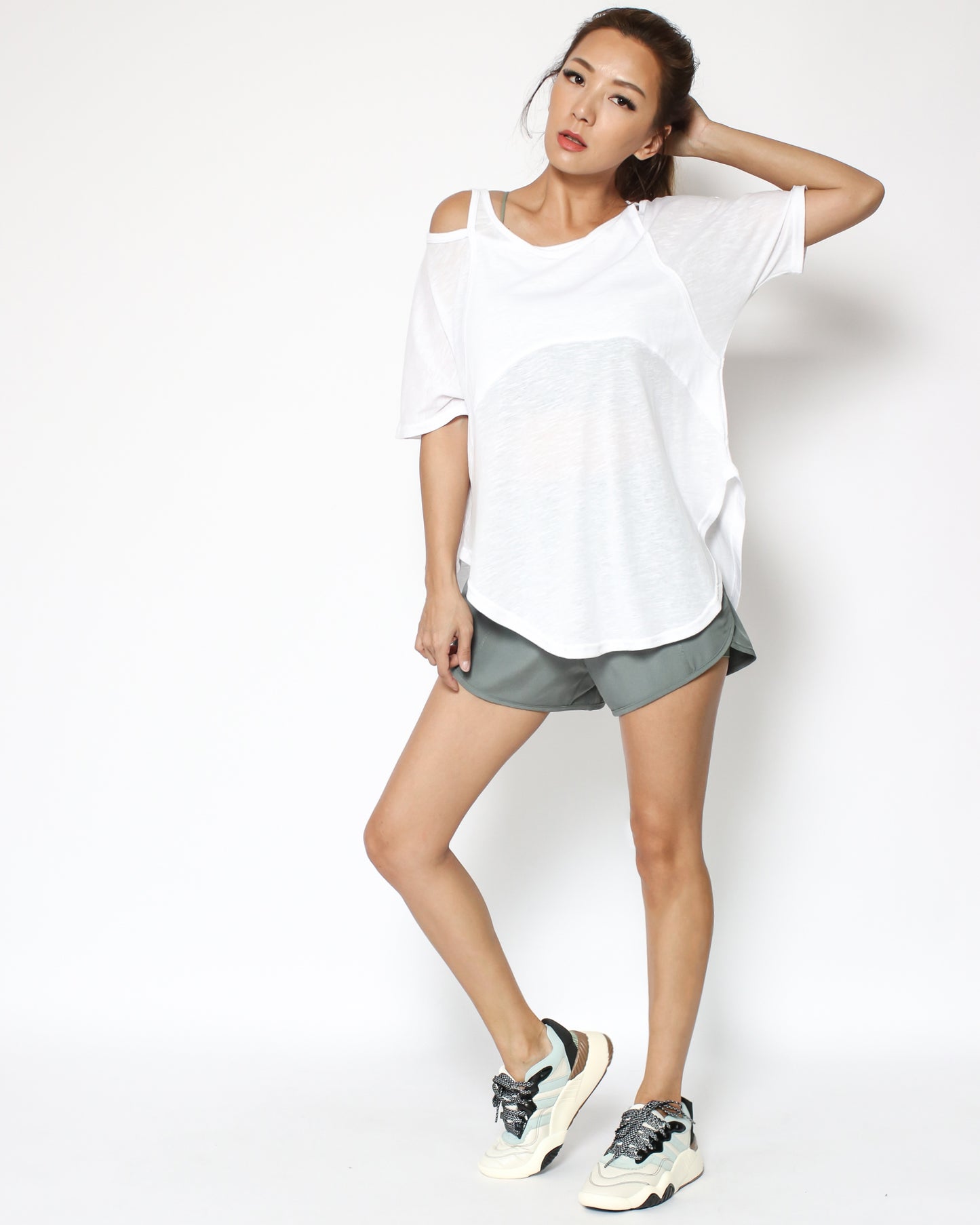 ivory cutout shoulders sports tee *pre-order*