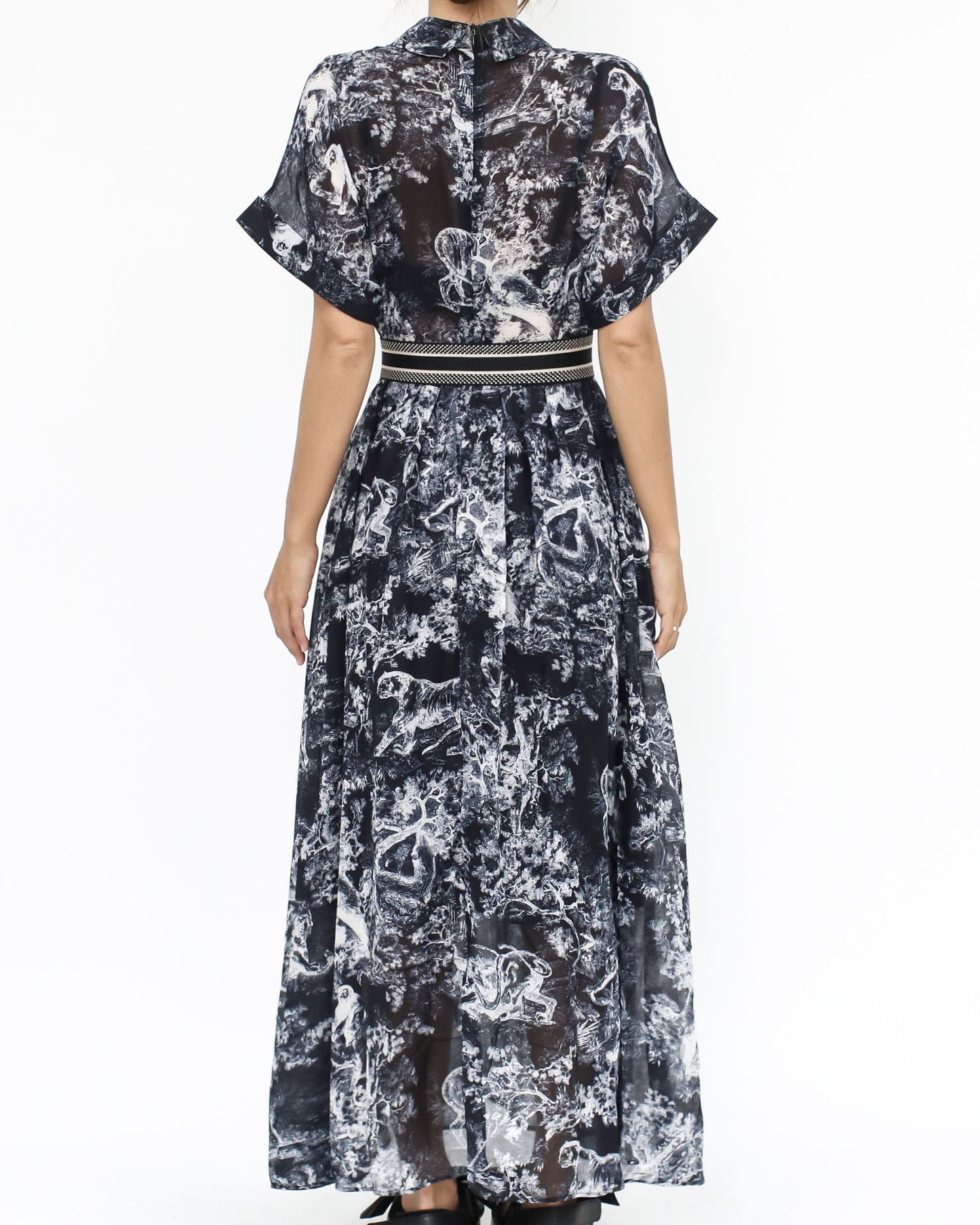 black printed organza dress with belt *pre-order*