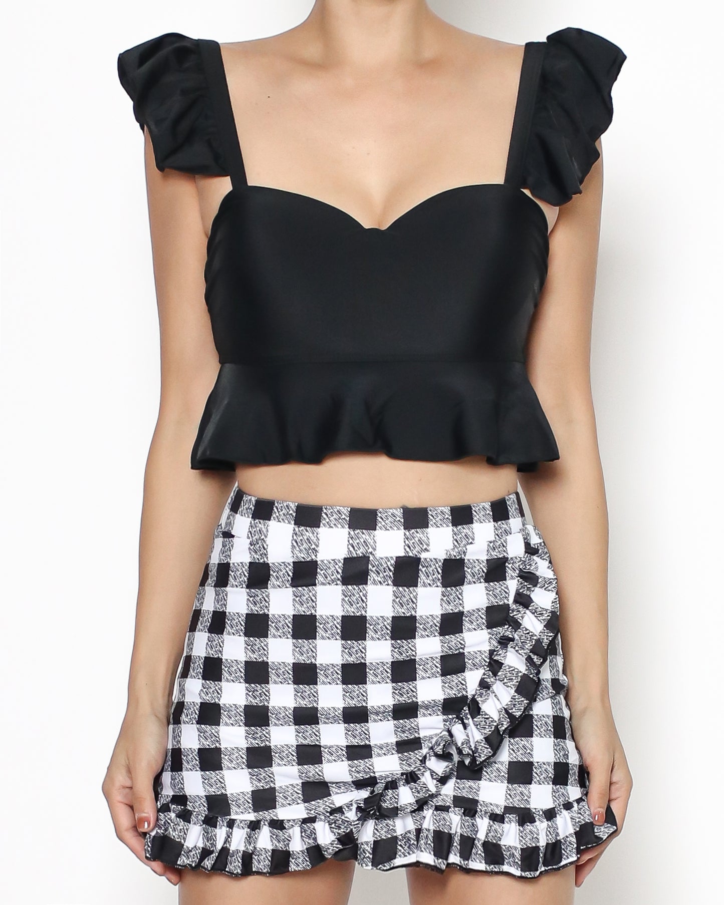 black ruffles top & checkers skirt swimwear *pre-order*