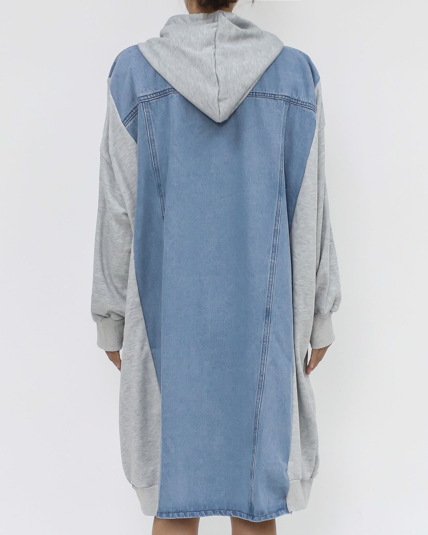 denim & grey sweat hoodie longline jacket *pre-order*