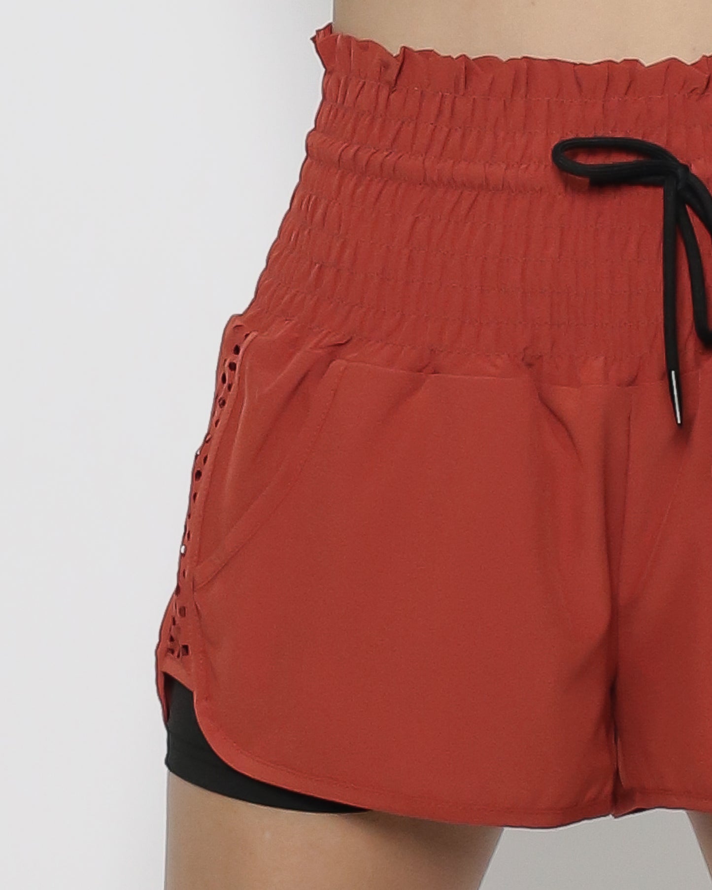 red ruched waist sports shorts *pre-order*