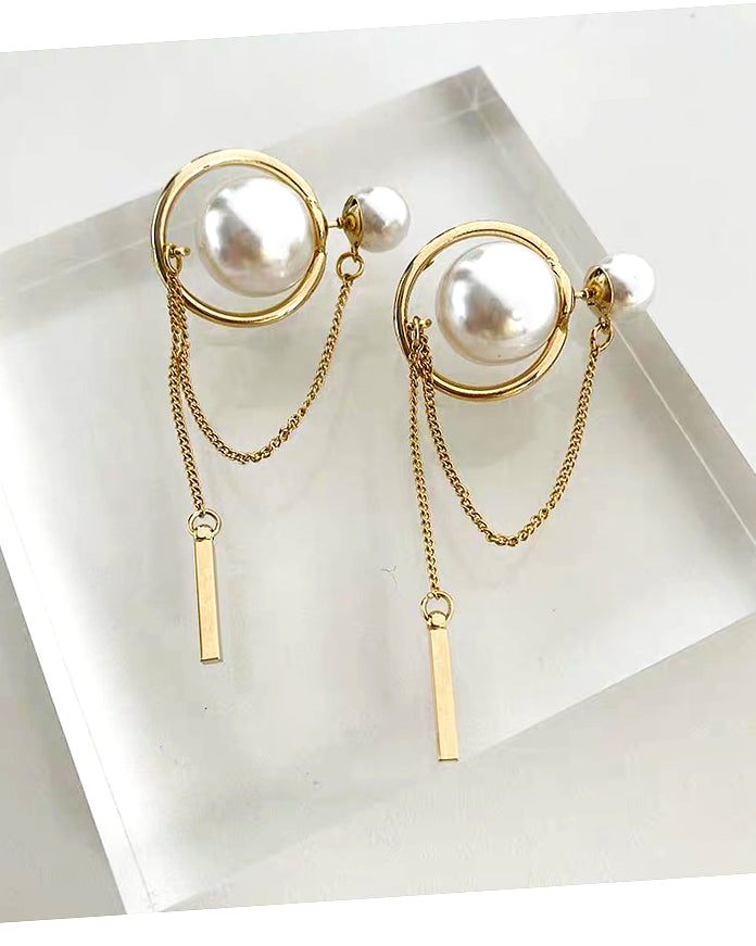 gold metal with drops double pearls earrings *pre-order*