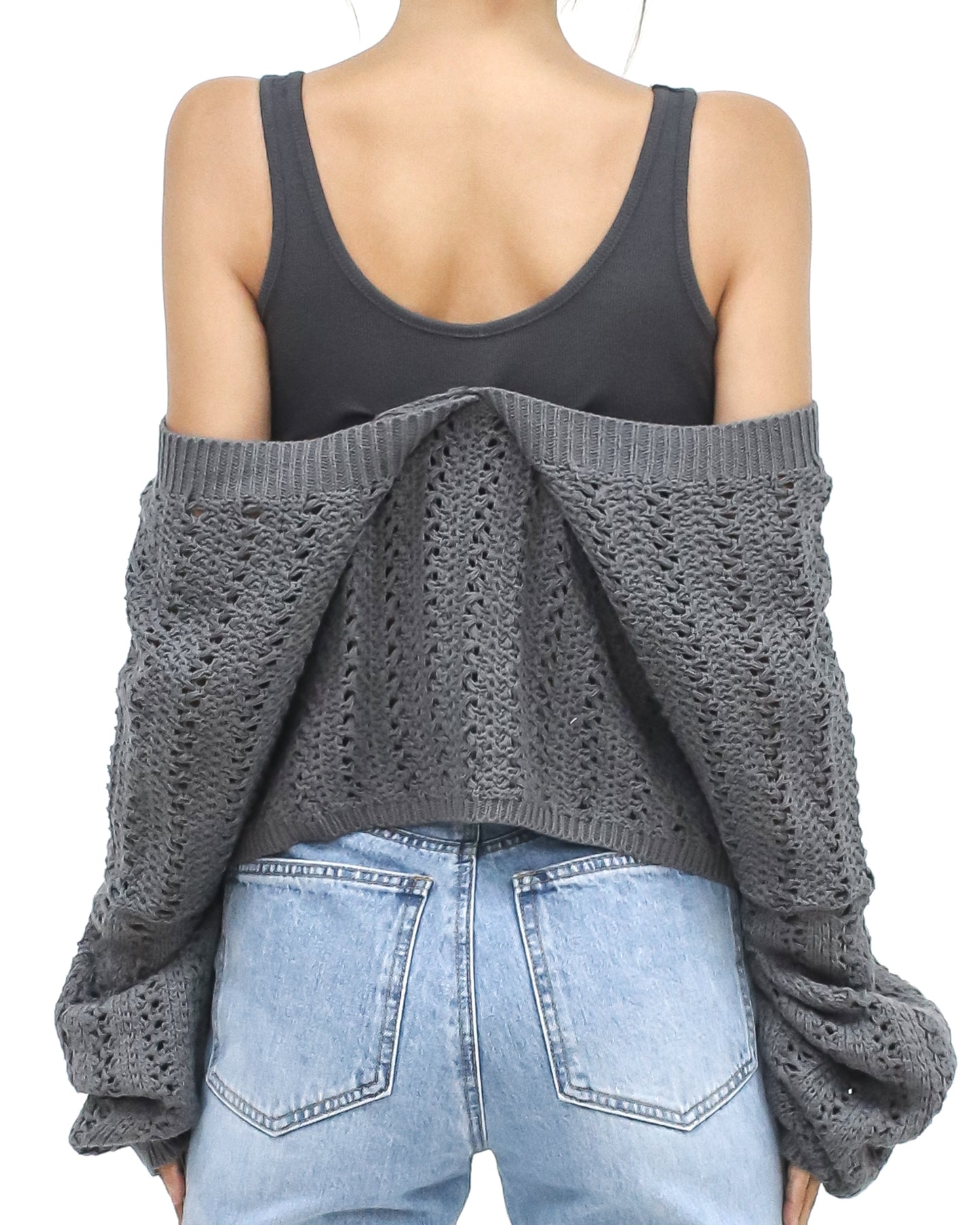 grey vest & off shoulders knitted top