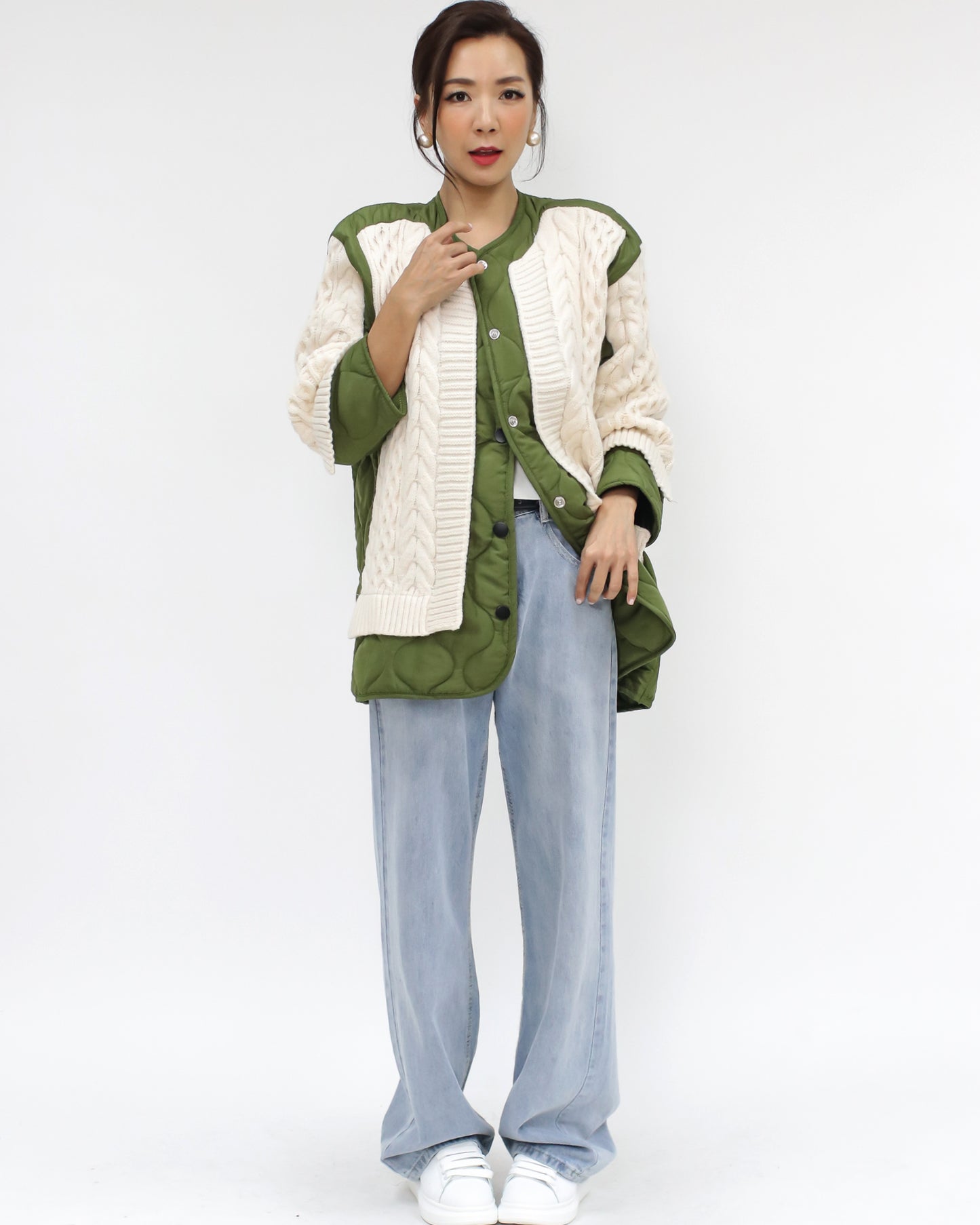 green quilted & ivory knitted jacket *pre-order*