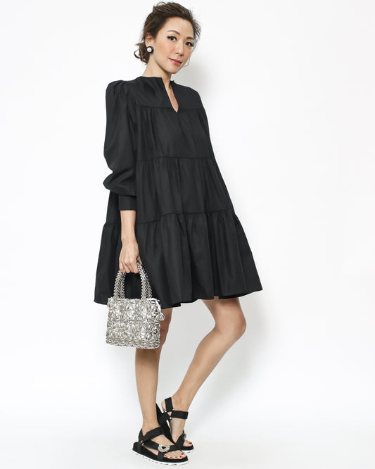 black flare shirt dress