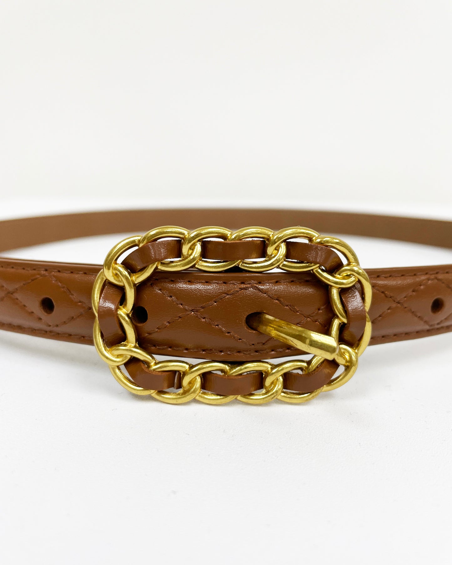 brown quilted leather gold buckle belt *pre-order*
