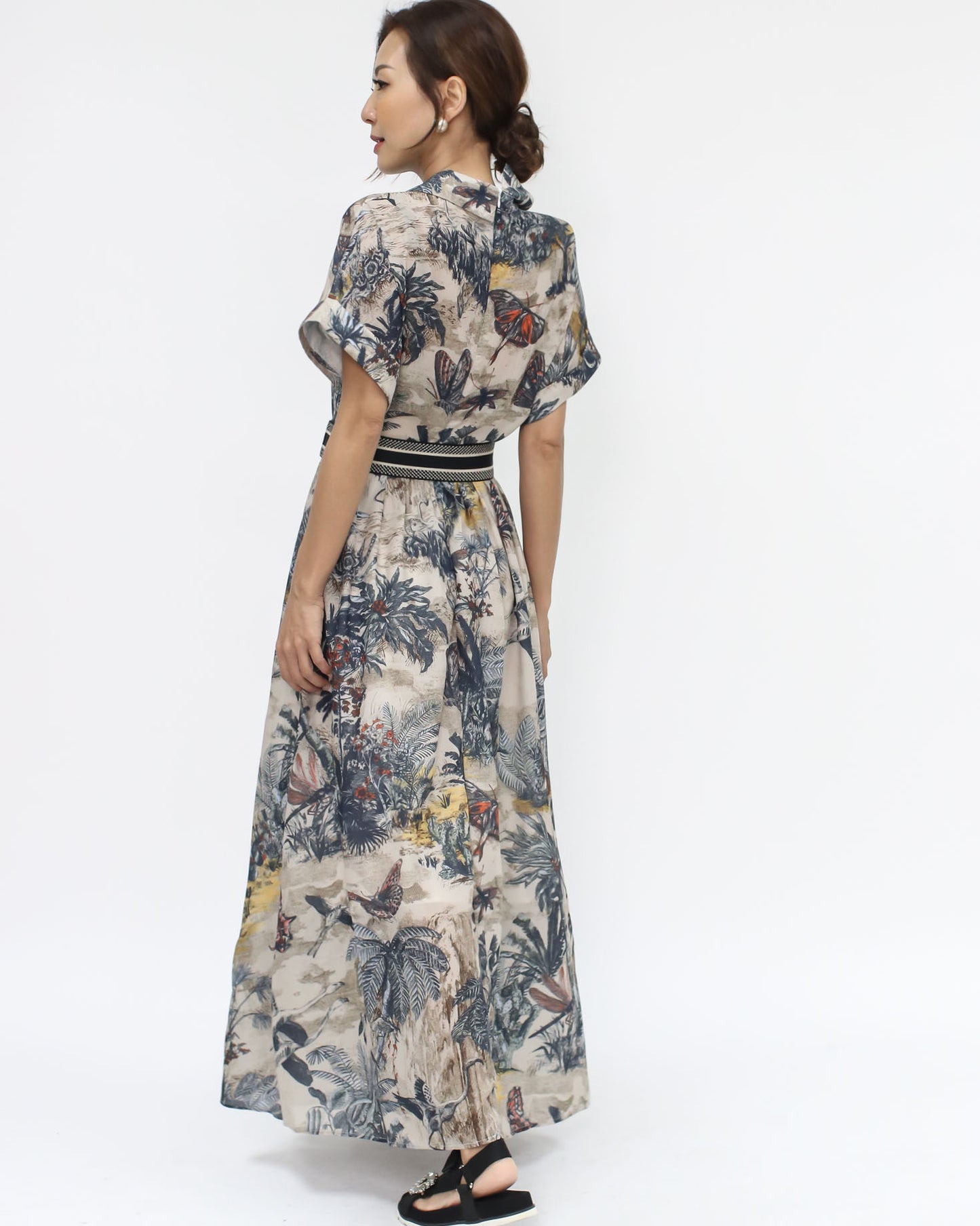 beige forest printed organza dress w/ belt *pre-order*