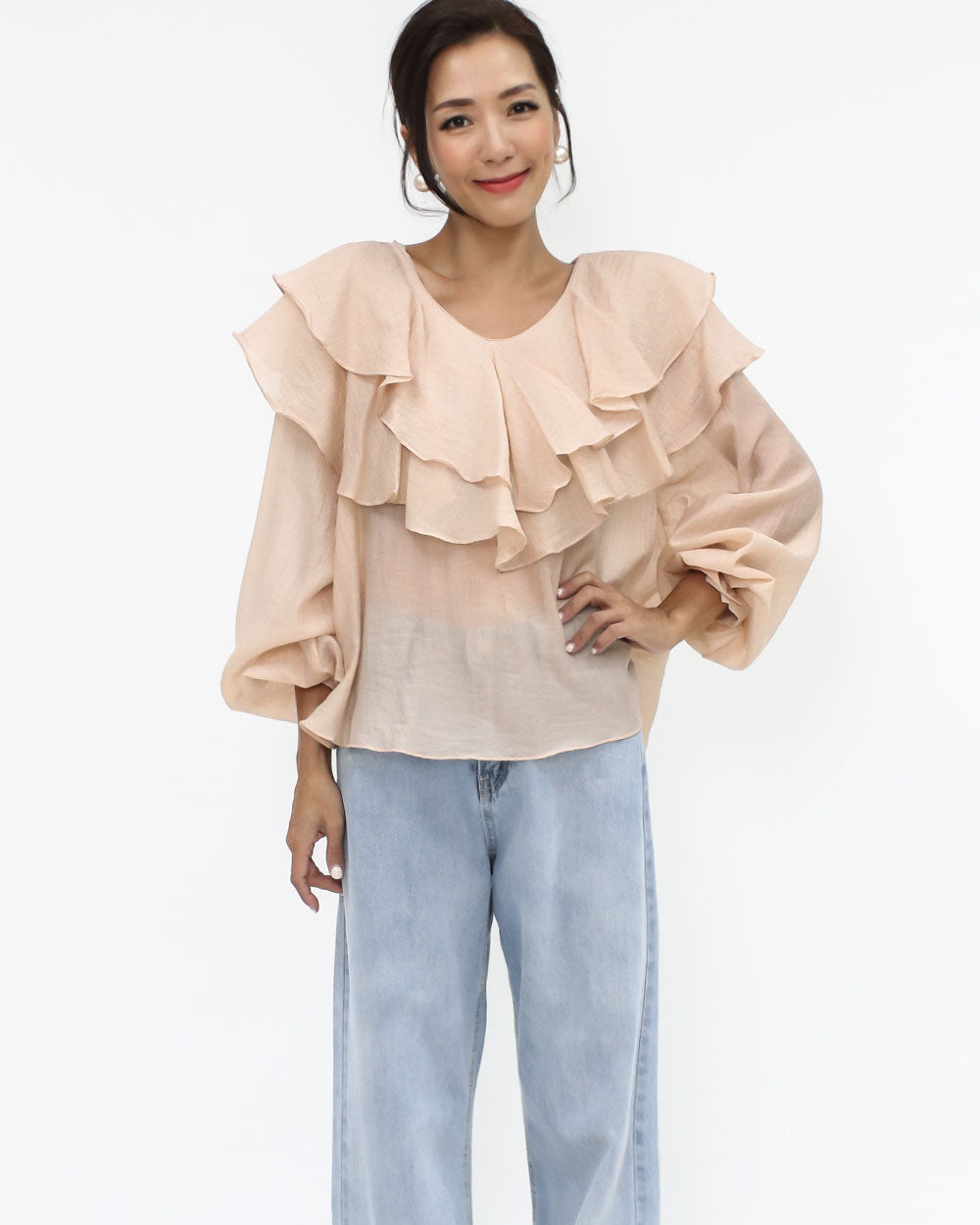 peach mesh ruffles top *pre-order*