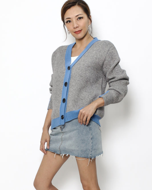 grey & blue trim knitted cardigan *pre-order*
