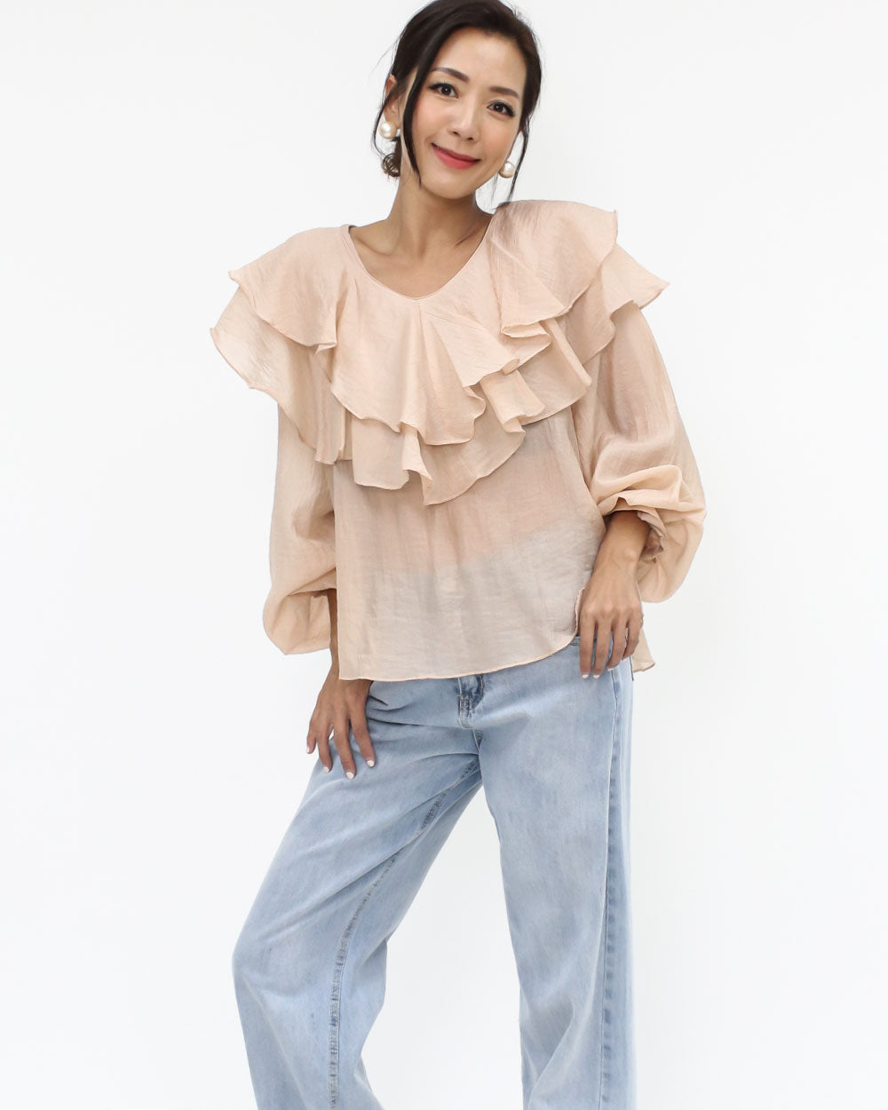 peach mesh ruffles top *pre-order*