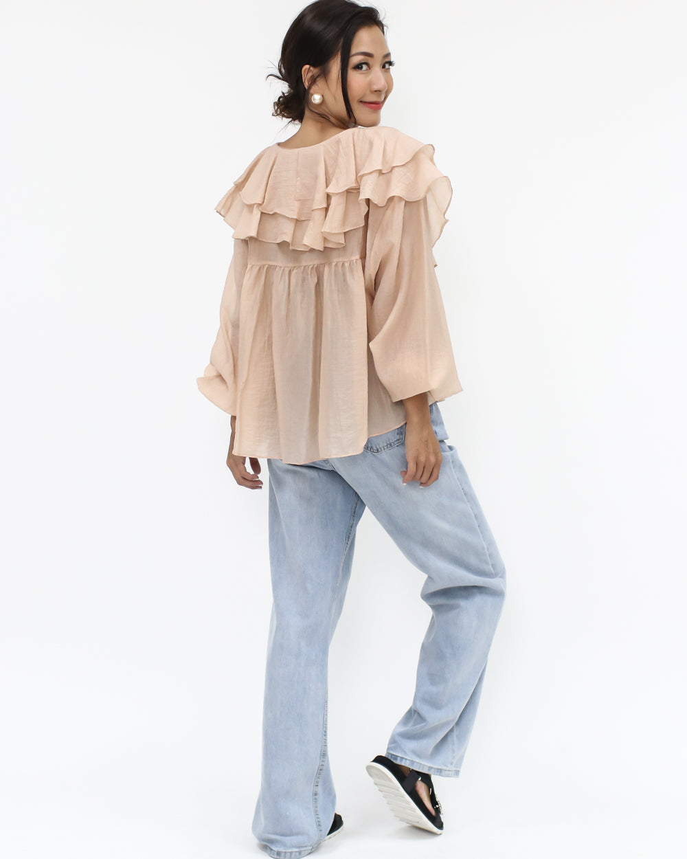 peach mesh ruffles top *pre-order*