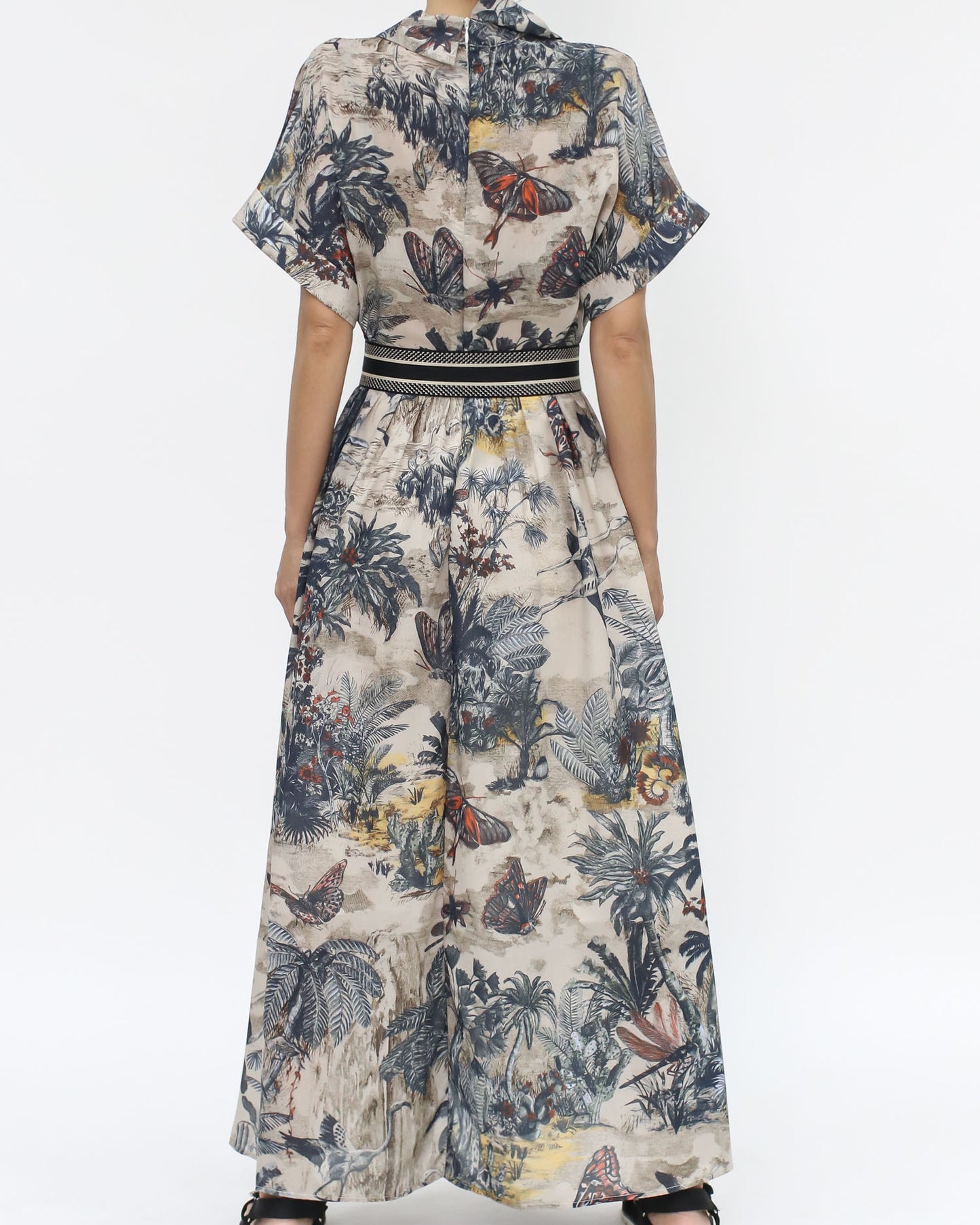 beige forest printed organza dress w/ belt *pre-order*