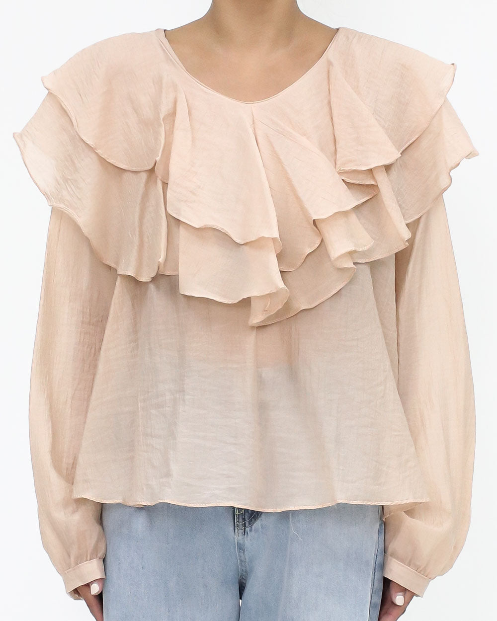 peach mesh ruffles top *pre-order*