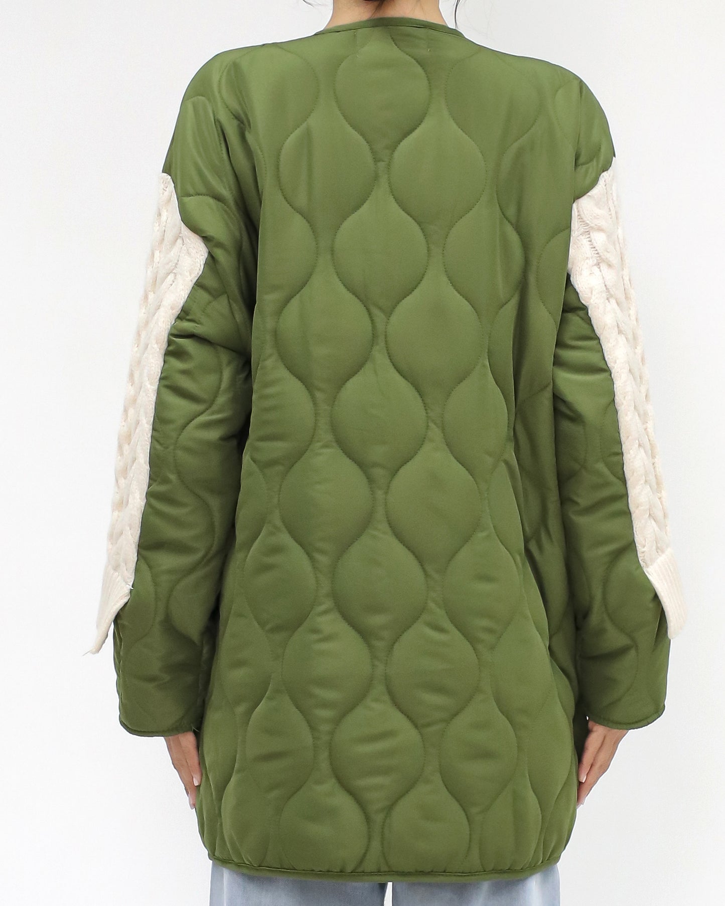 green quilted & ivory knitted jacket *pre-order*