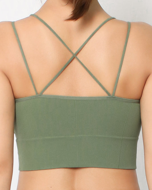 green strappy back ottoman longline stretch bra