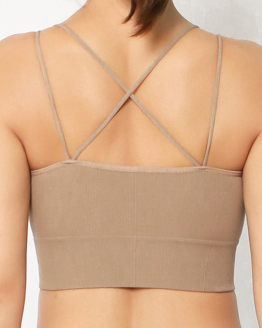 dark sand strappy back ottoman longline stretch bra