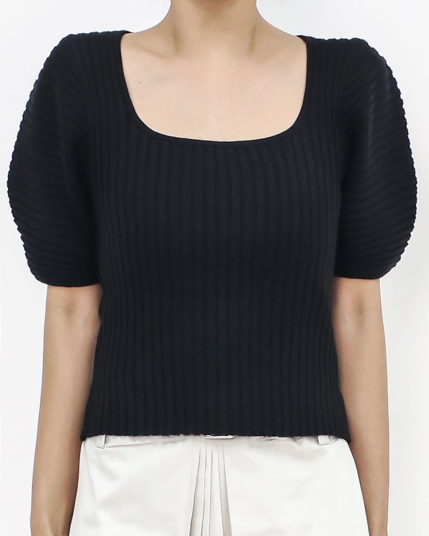 black puff sleeves ottoman knitted top *pre-order*