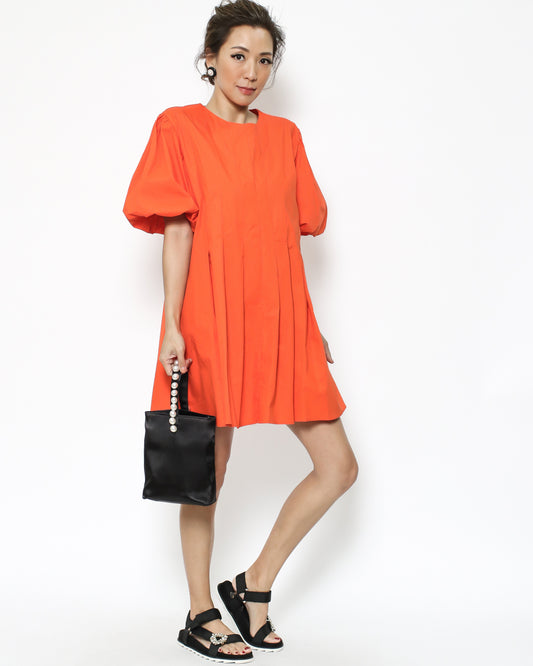 bright orange linen pleats dress *pre-order*