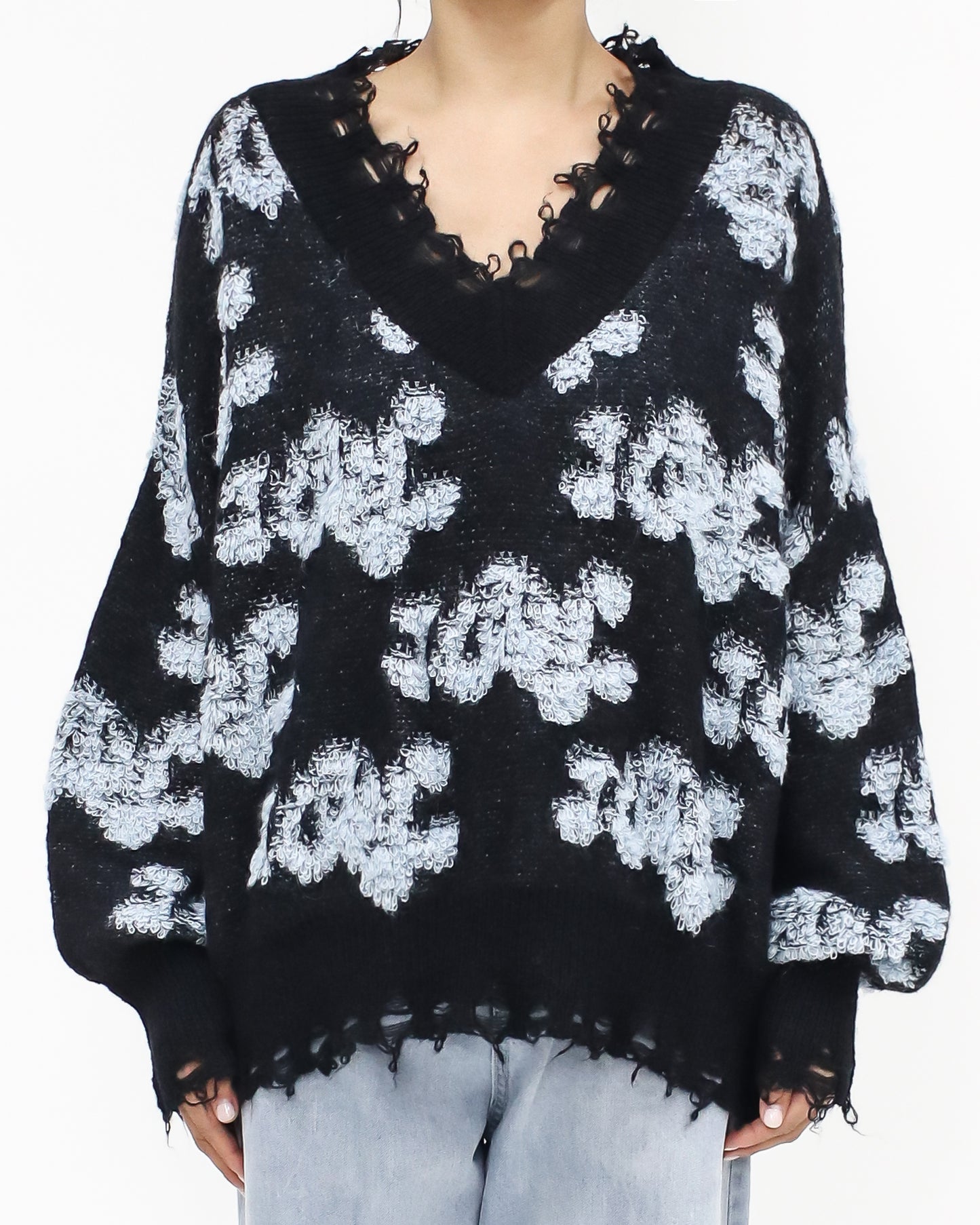 black & blue printed mohair knitted top *pre-order*