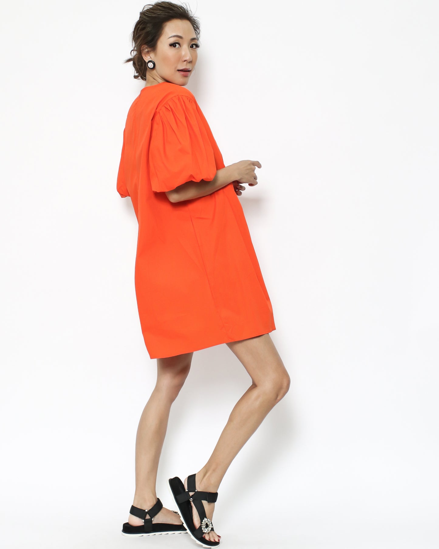 bright orange linen pleats dress *pre-order*