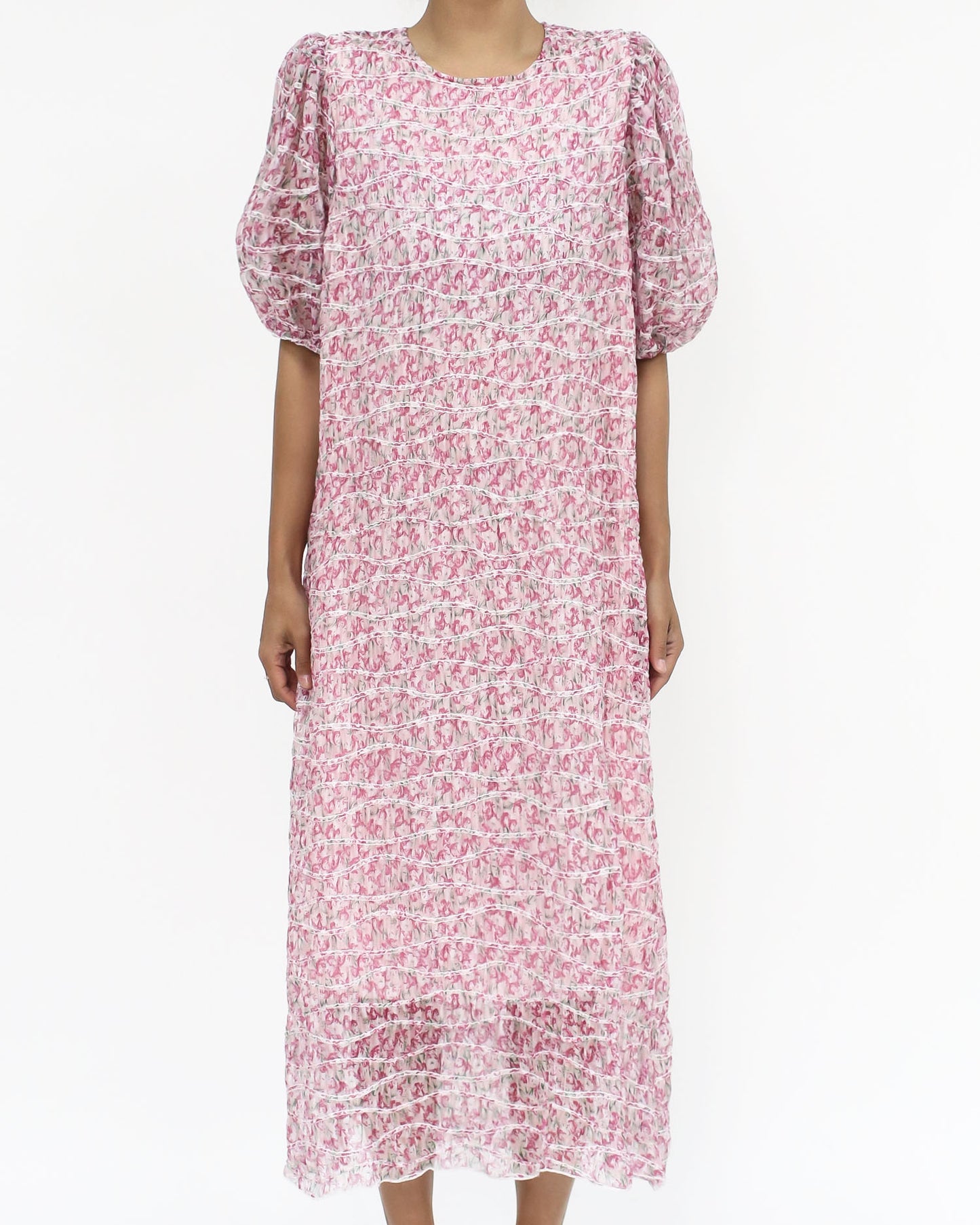 pink floral chiffon ruched dress *pre-order*