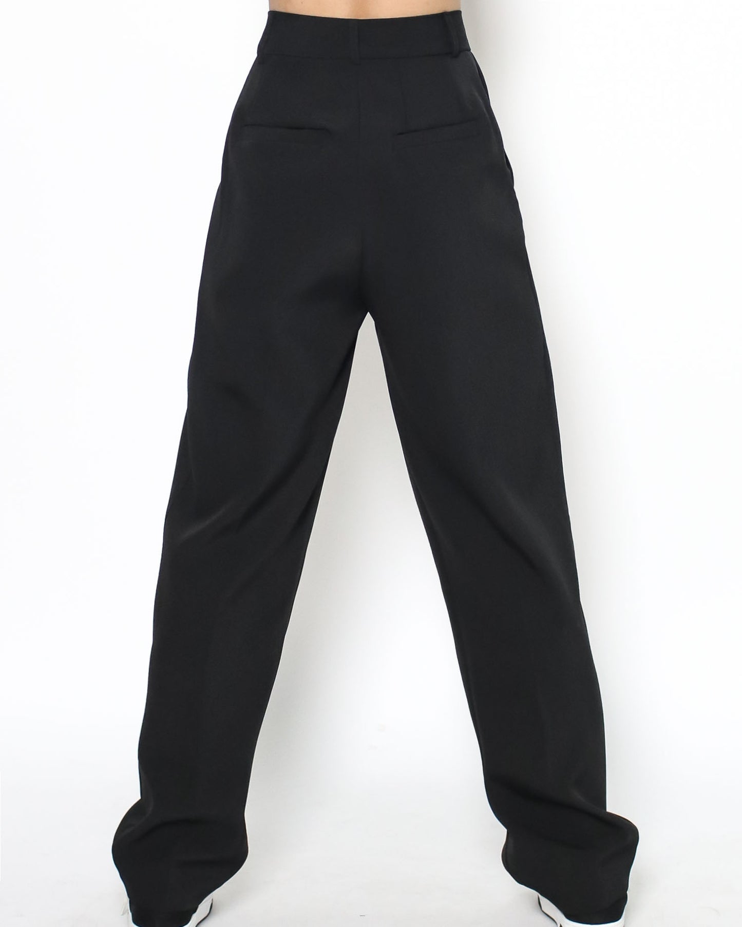 black crepe pleats straight pants