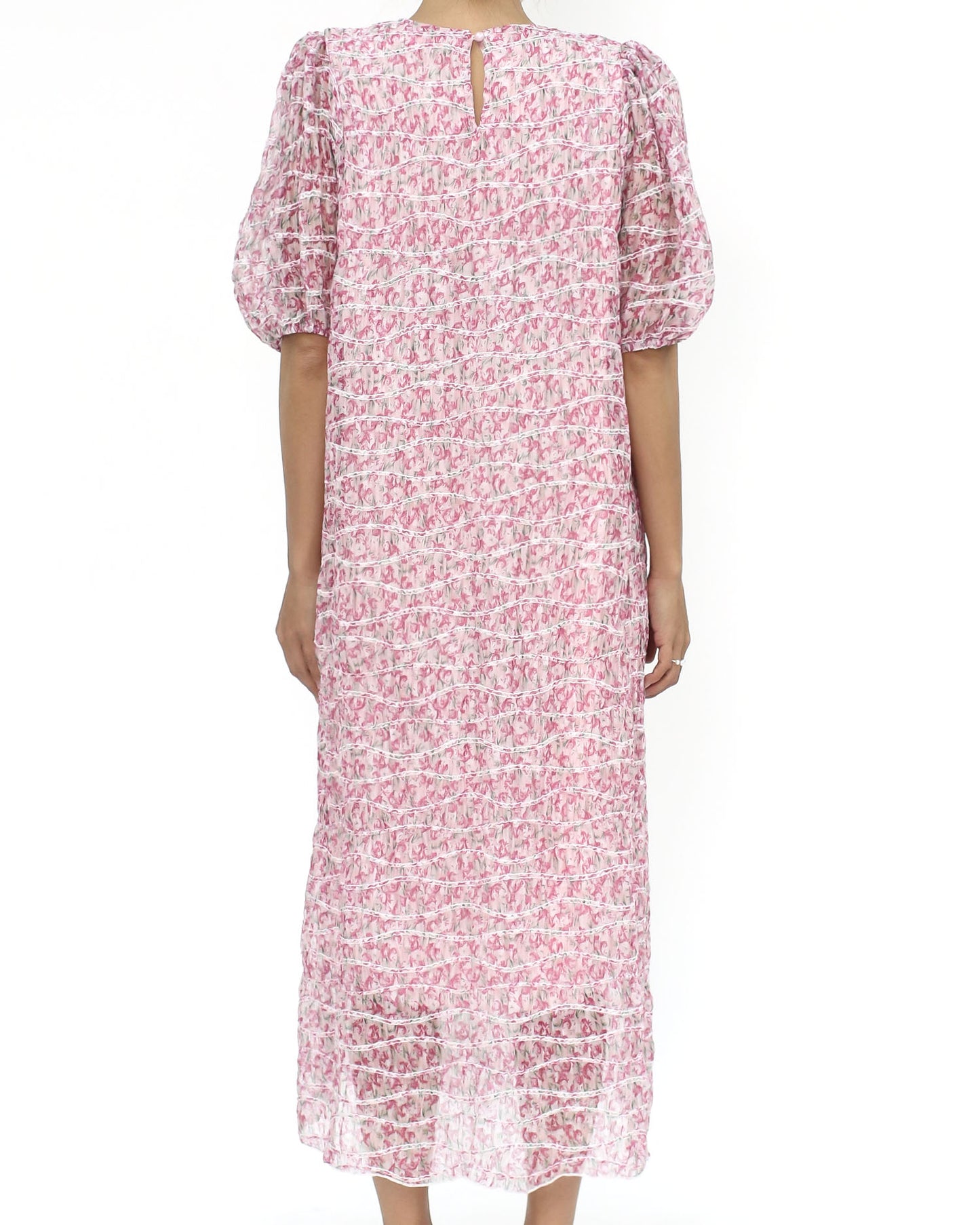 pink floral chiffon ruched dress *pre-order*