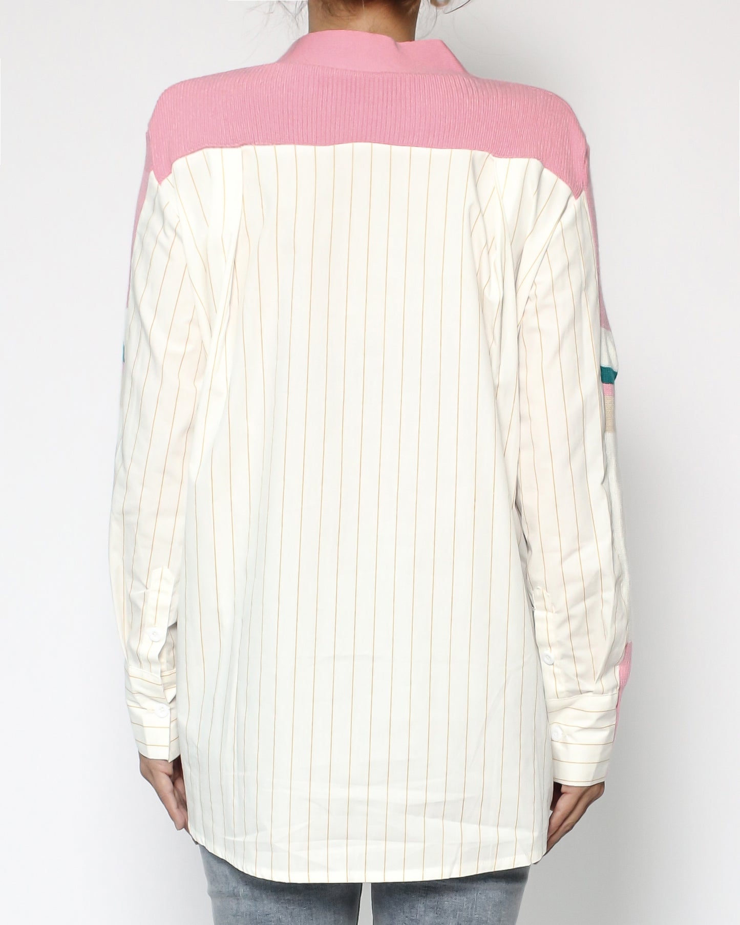 pink & ivory stripes with beige stripes shirt contrast cardigan *pre-order*