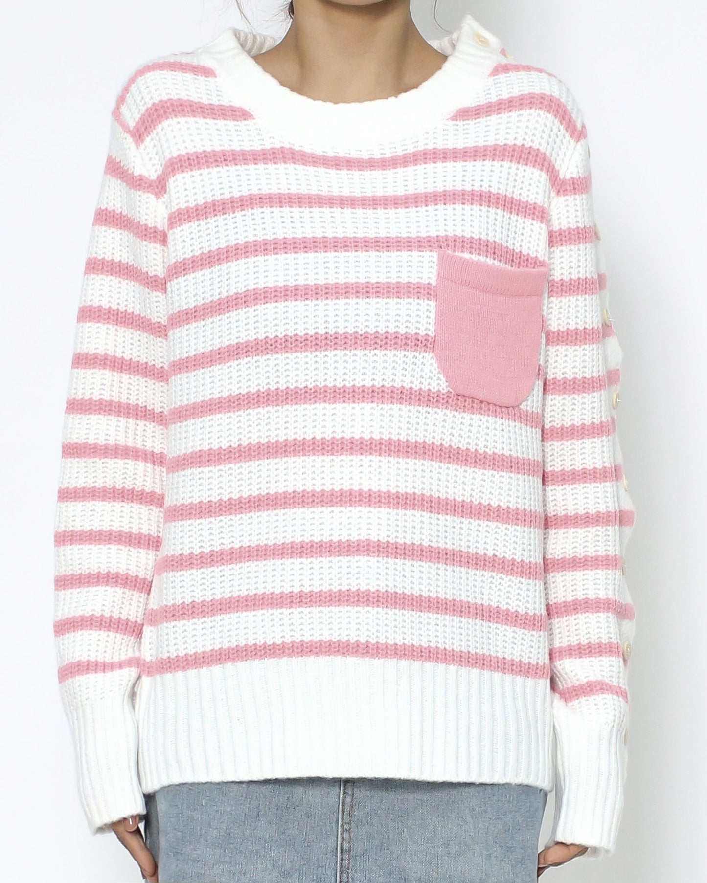 ivory & pink pocket knitted top *pre-order*